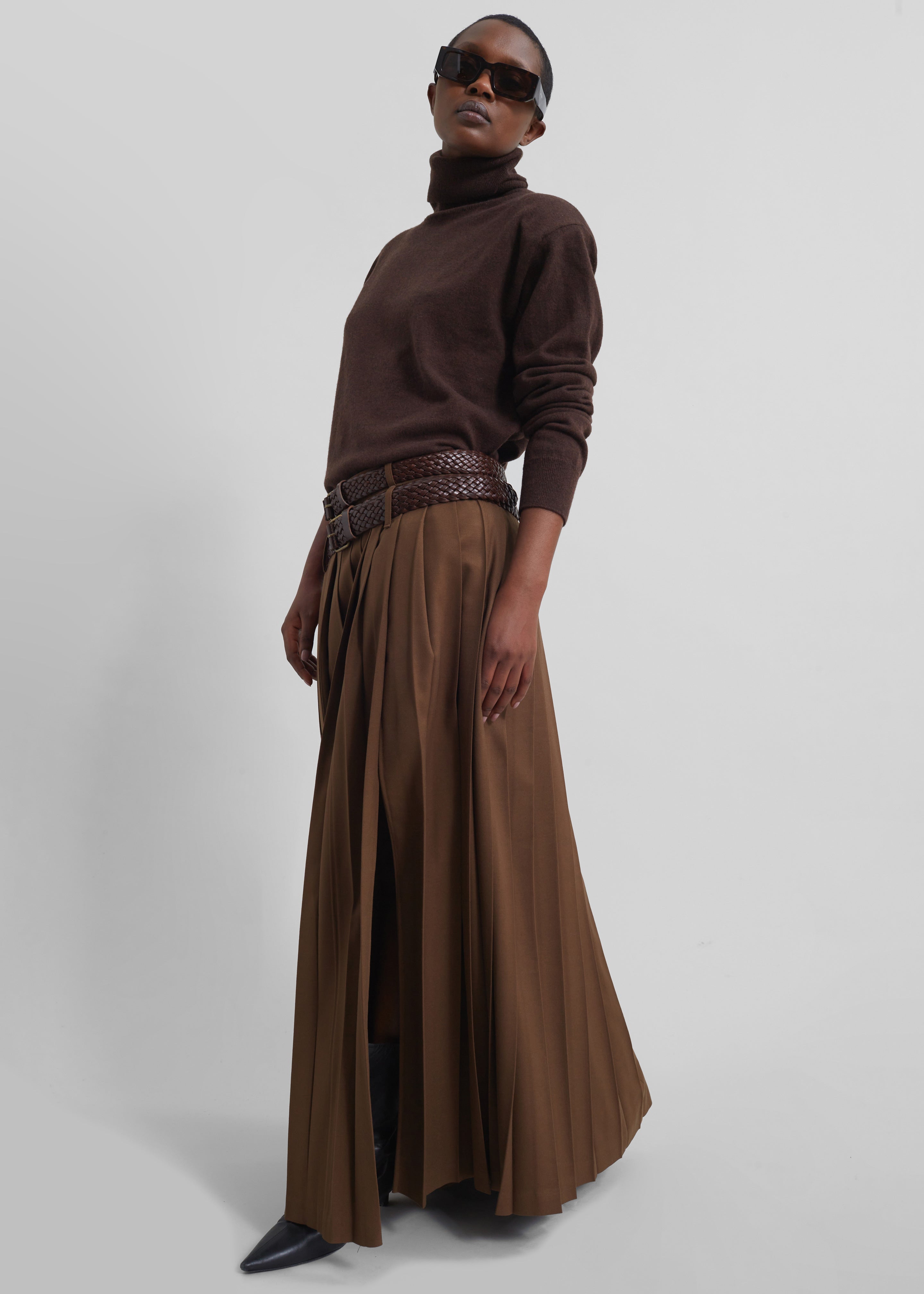 Bailey Long Pleated Skirt - Brown - 6