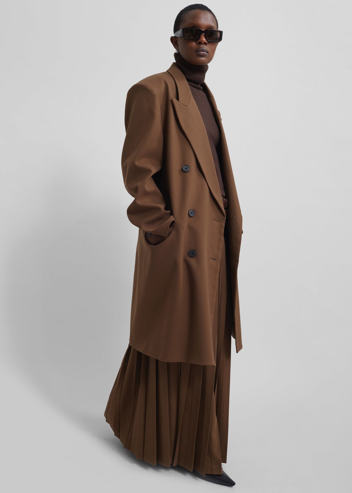 Bailey Long Pleated Skirt - Brown - 4