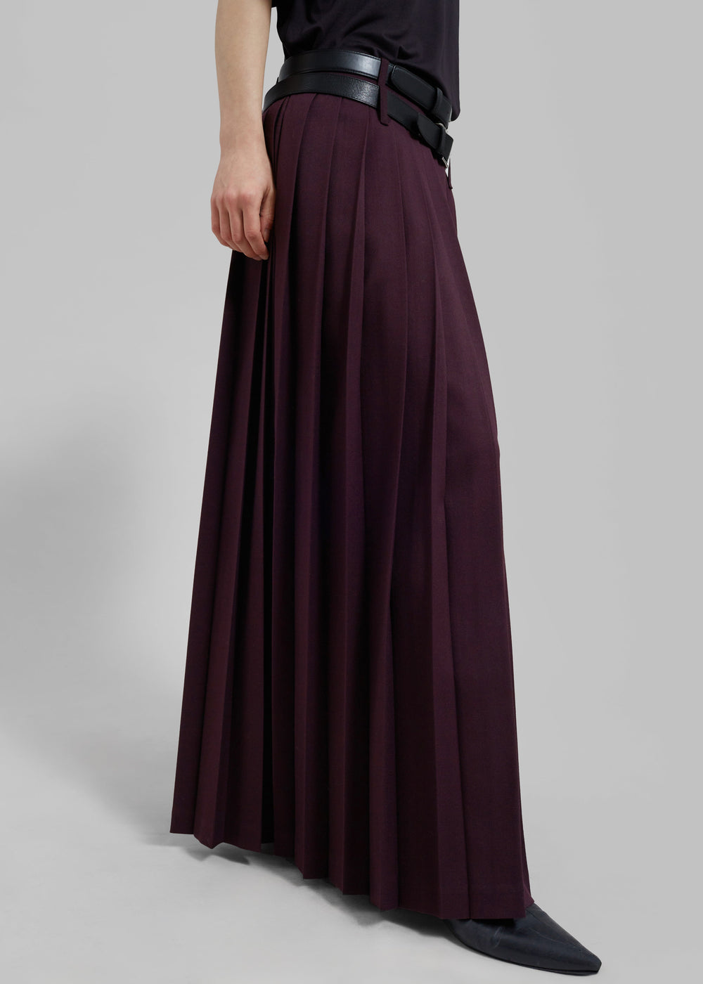 Bailey Long Pleated Skirt - Burgundy - 1