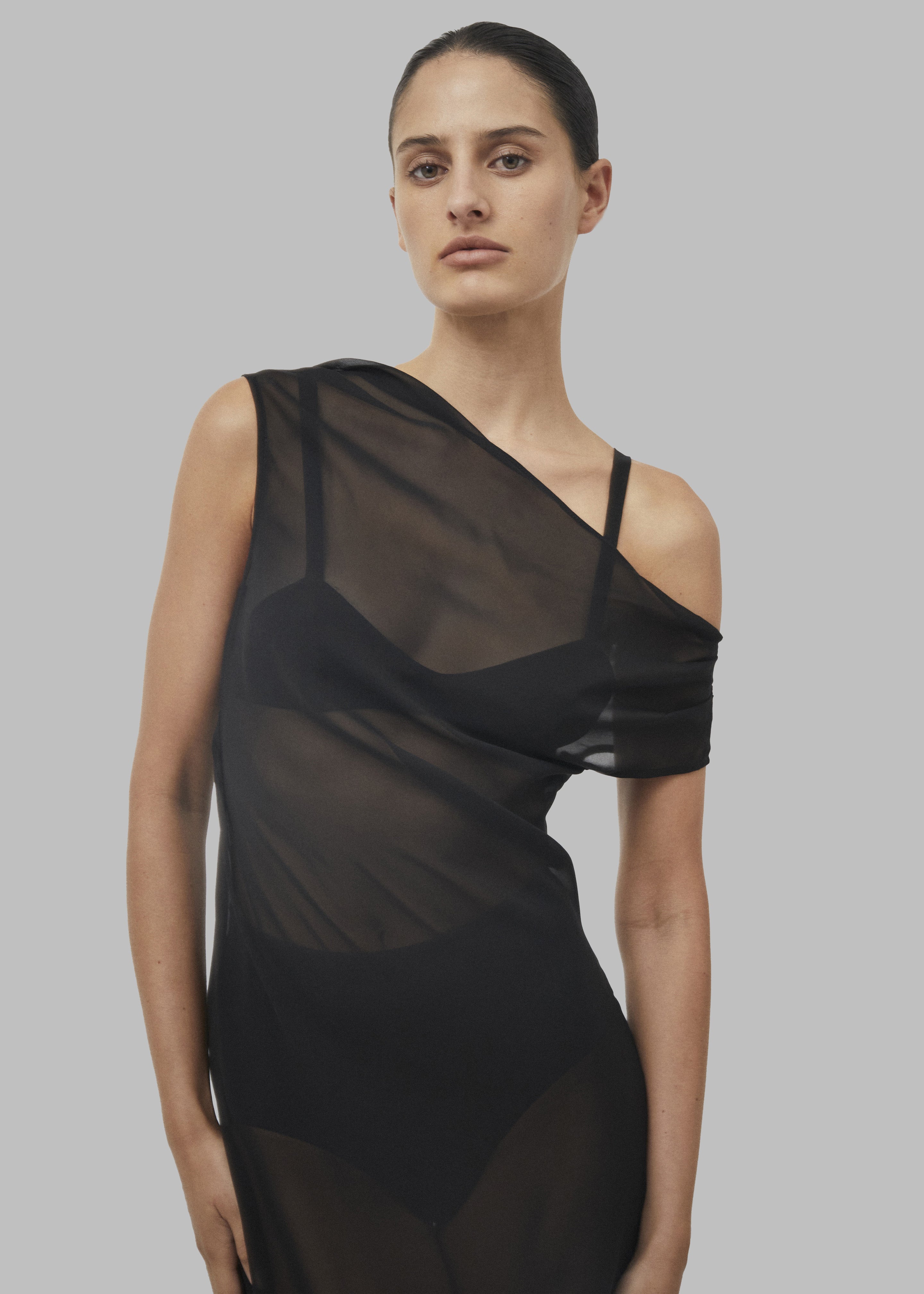 Beare Park Silk Georgette Off The Shoulder Dress - Black - 3