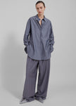 Beatrix Button Up Shirt - Grey/White Pinstripe