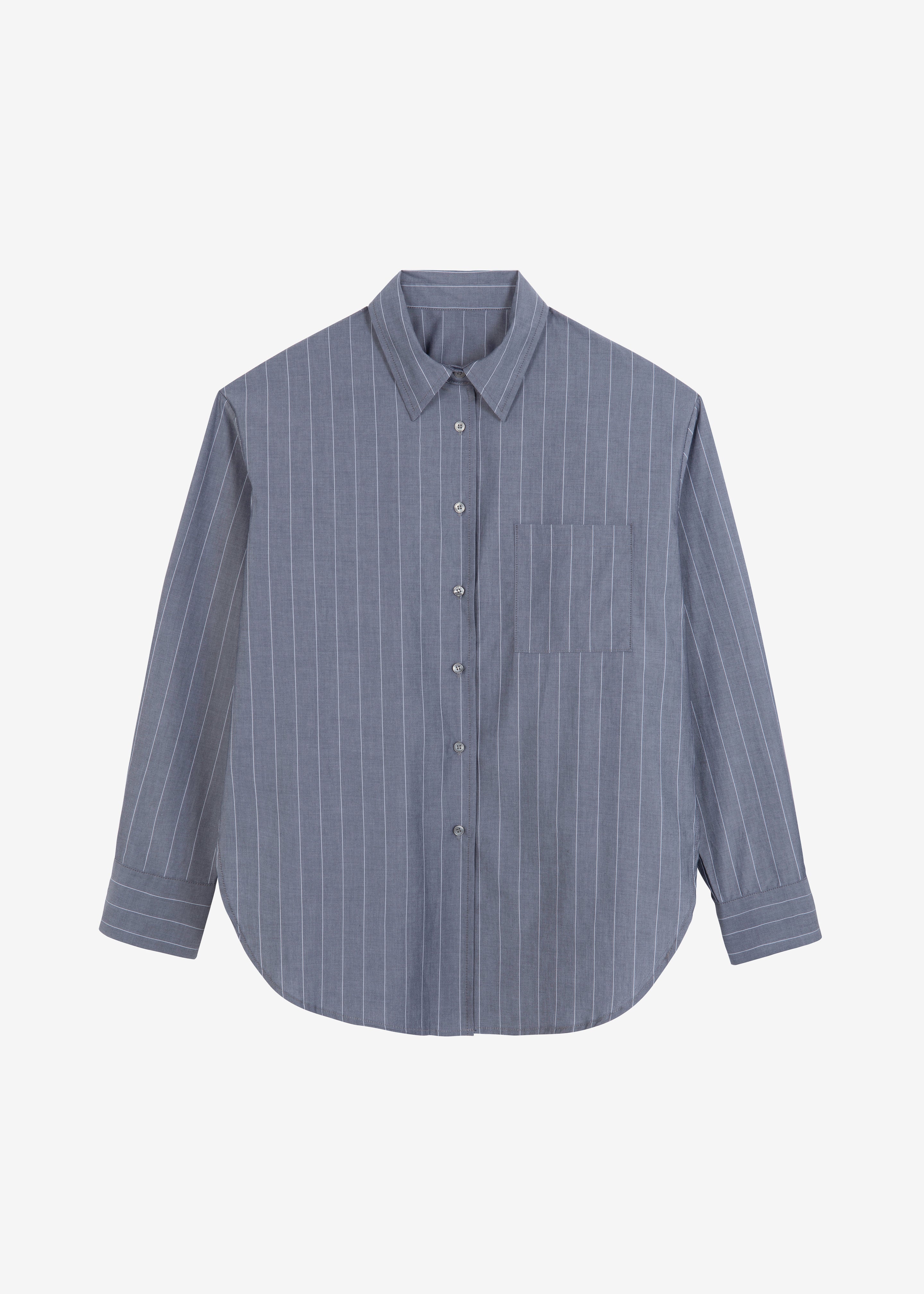 Beatrix Button Up Shirt - Grey/White Pinstripe - 10