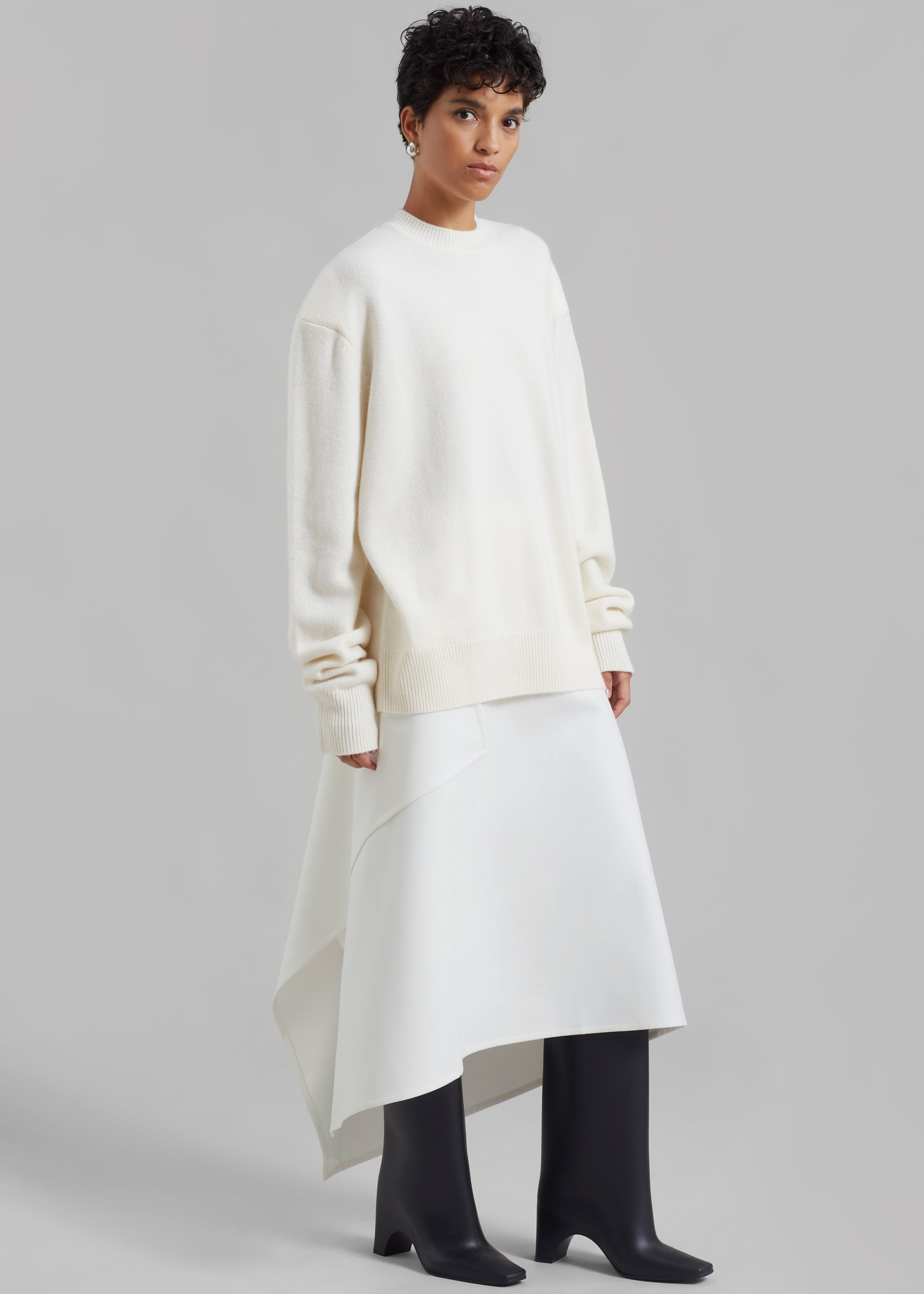 Bevza Midi Asymmetric Skirt - White - 2