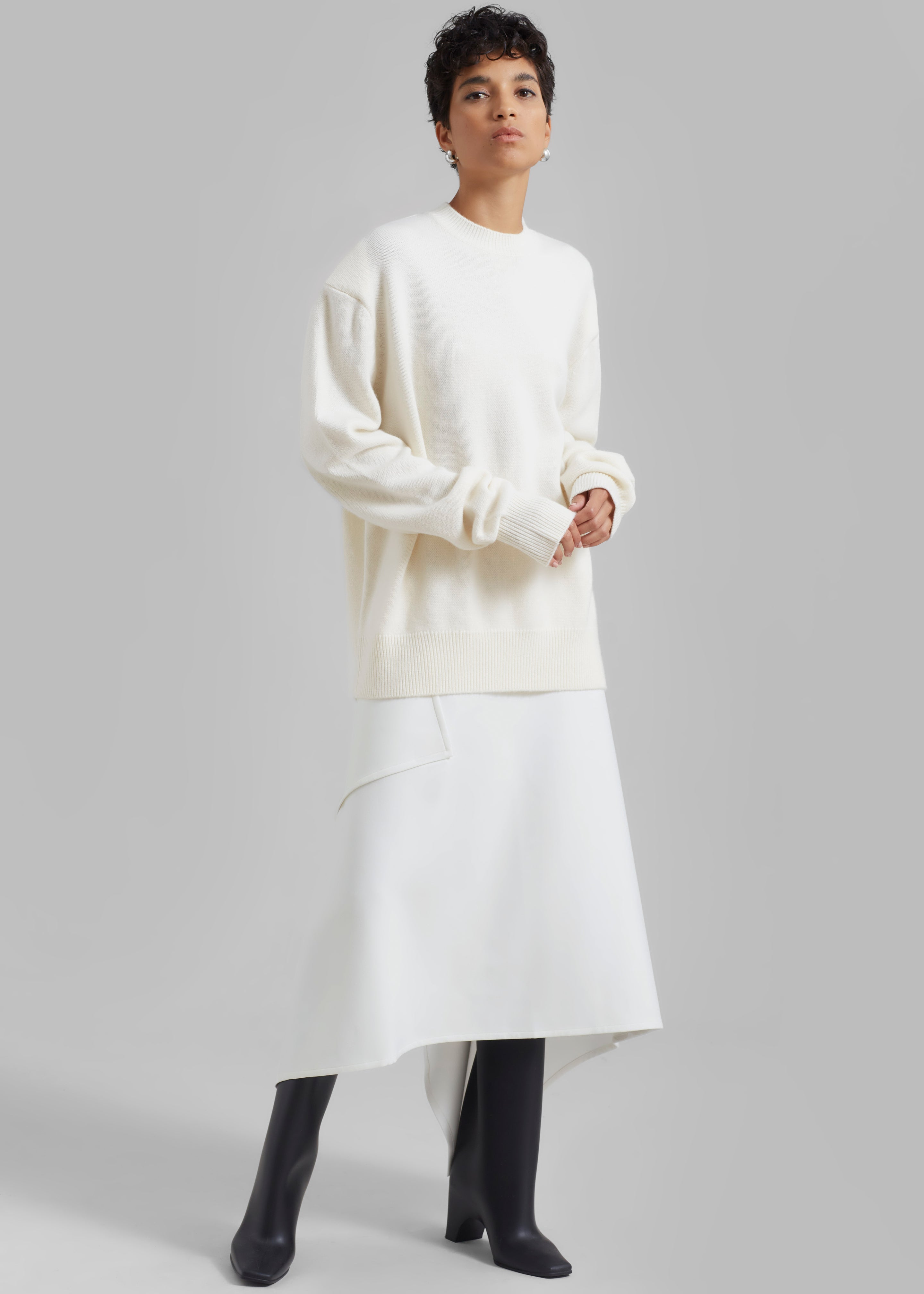 Bevza Midi Asymmetric Skirt - White - 1