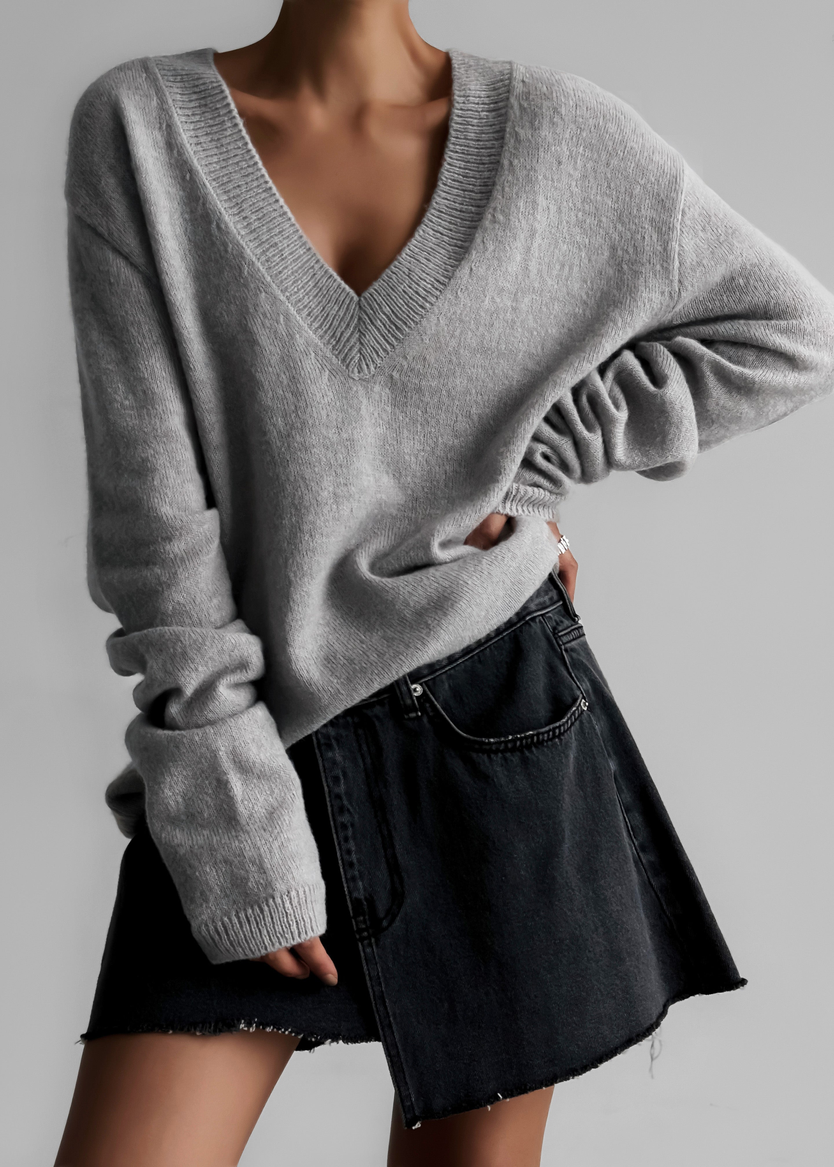 Light gray discount v neck sweater