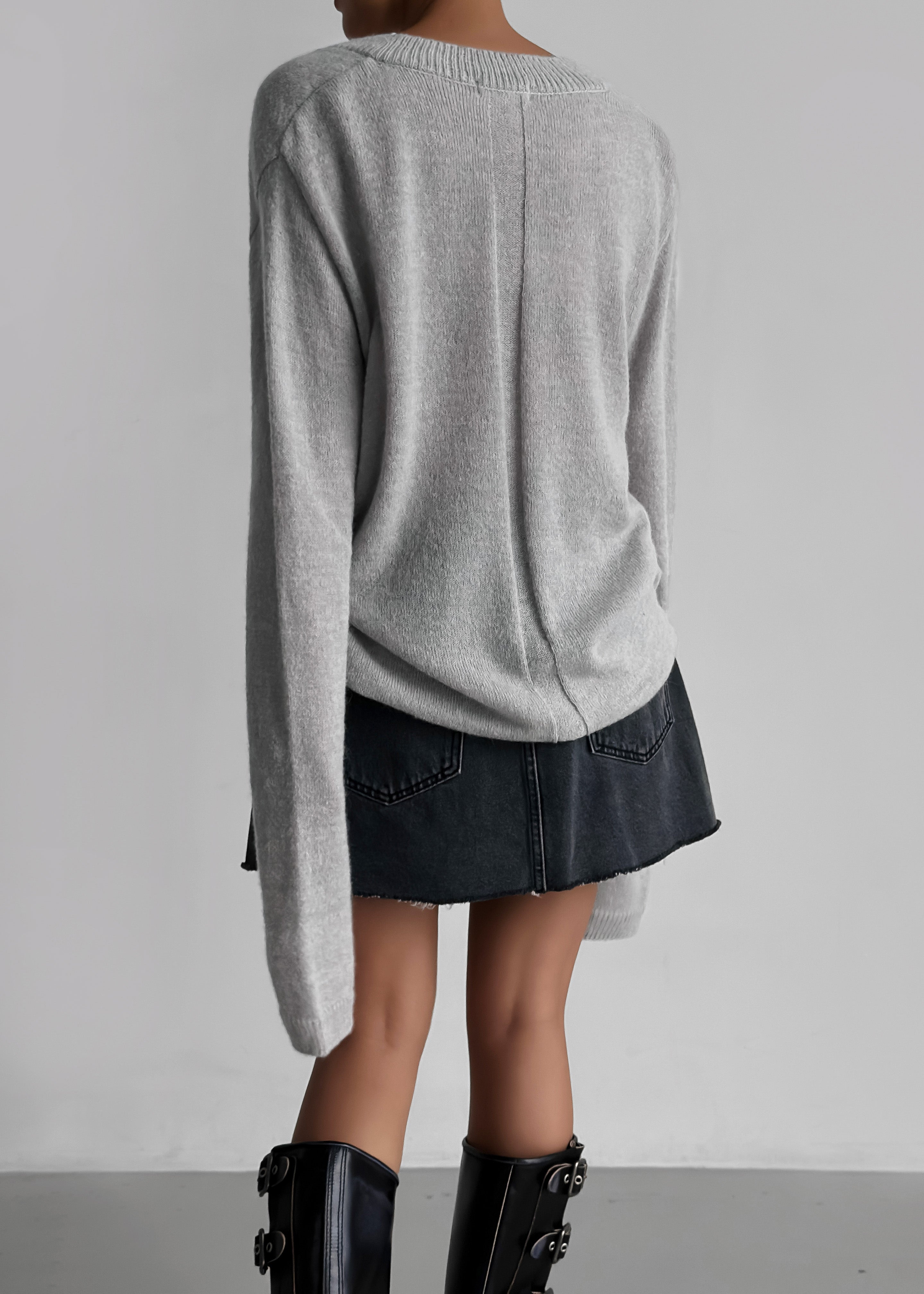 Brayden V Neck Sweater - Light Grey - 9