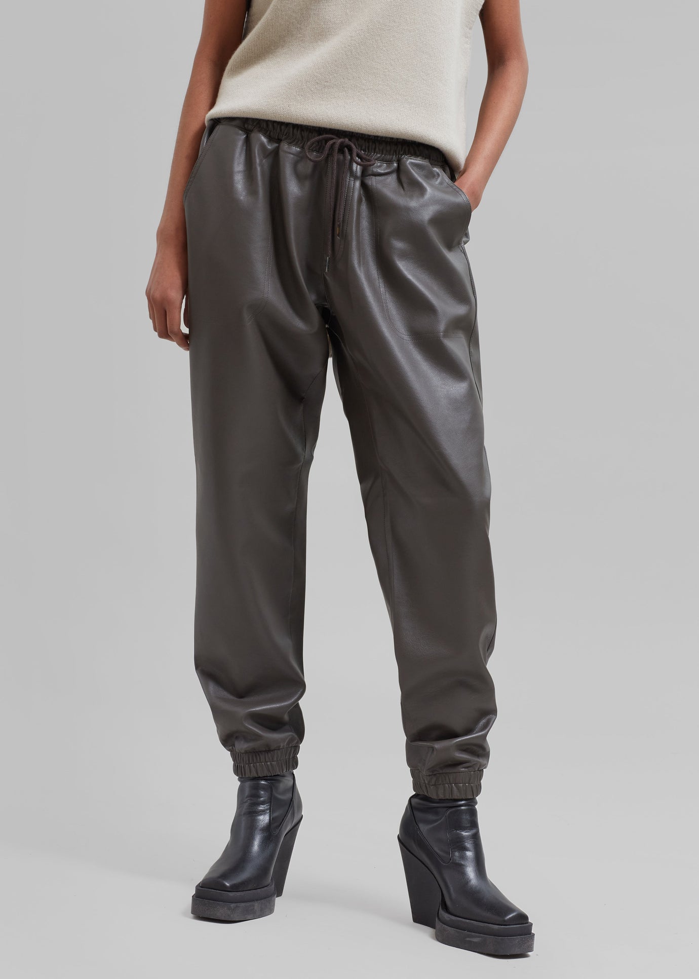 Brighton Faux Leather Joggers - Brown - 1