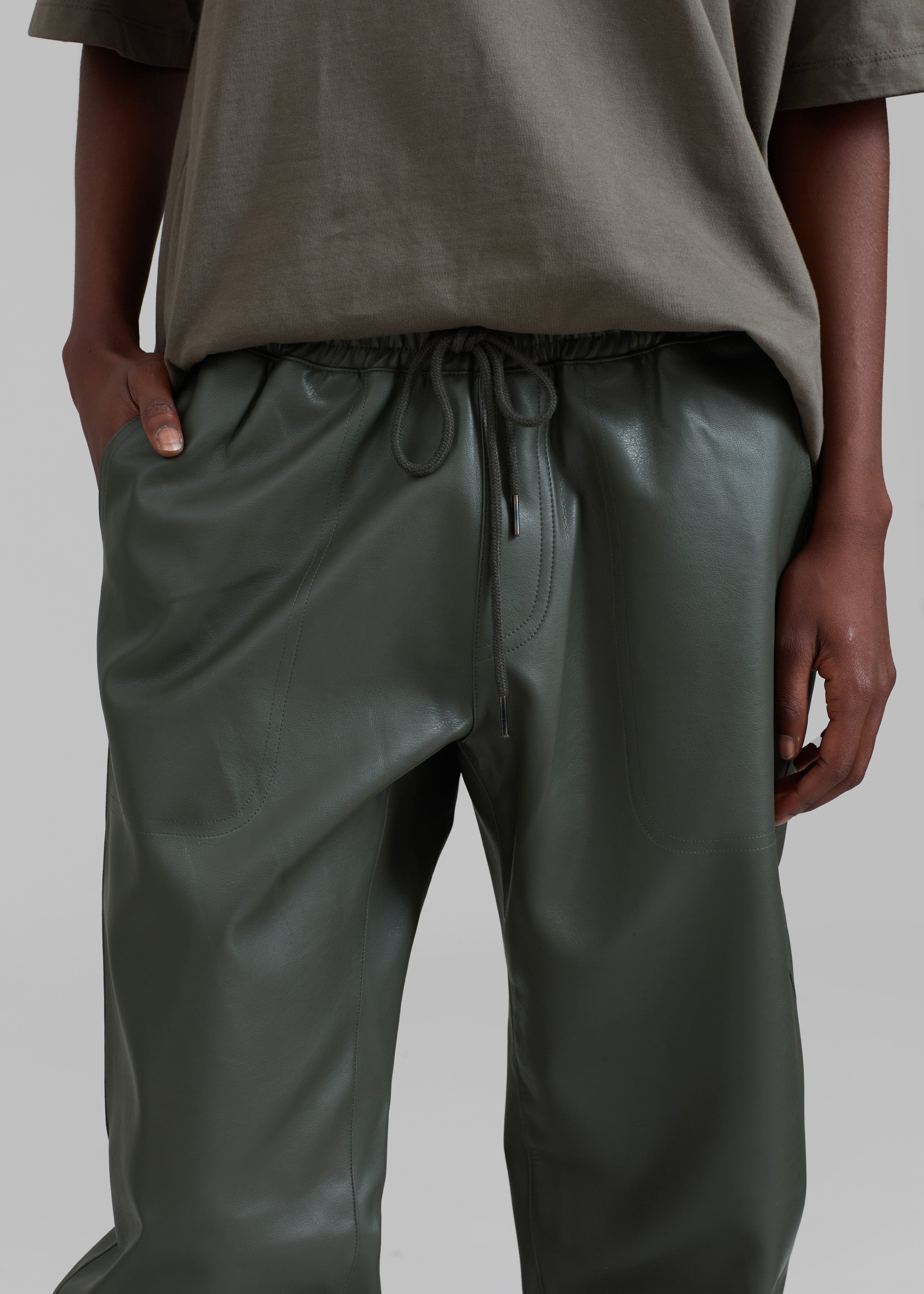 Brighton Faux Leather Joggers - Olive - 3