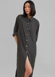 Cala Satin Shirt Dress - Black Pinstripe
