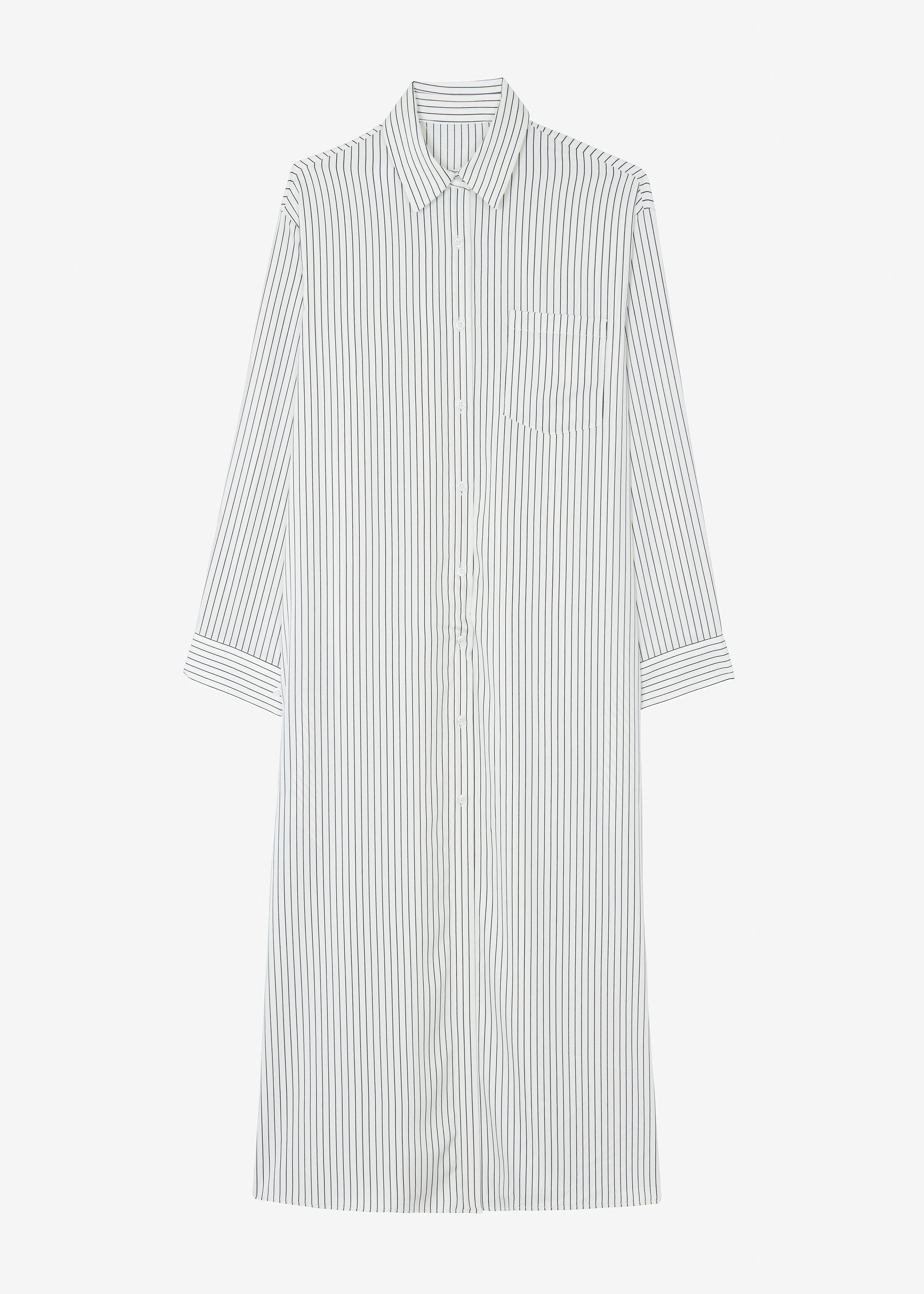 Cala Satin Shirt Dress - White Pinstripe - 7