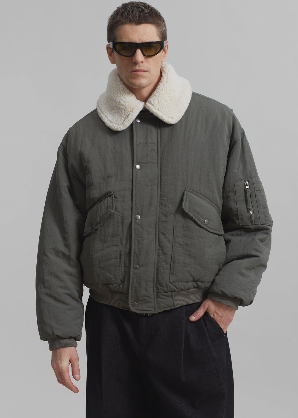 Casen Shearling Collar Bomber - Khaki