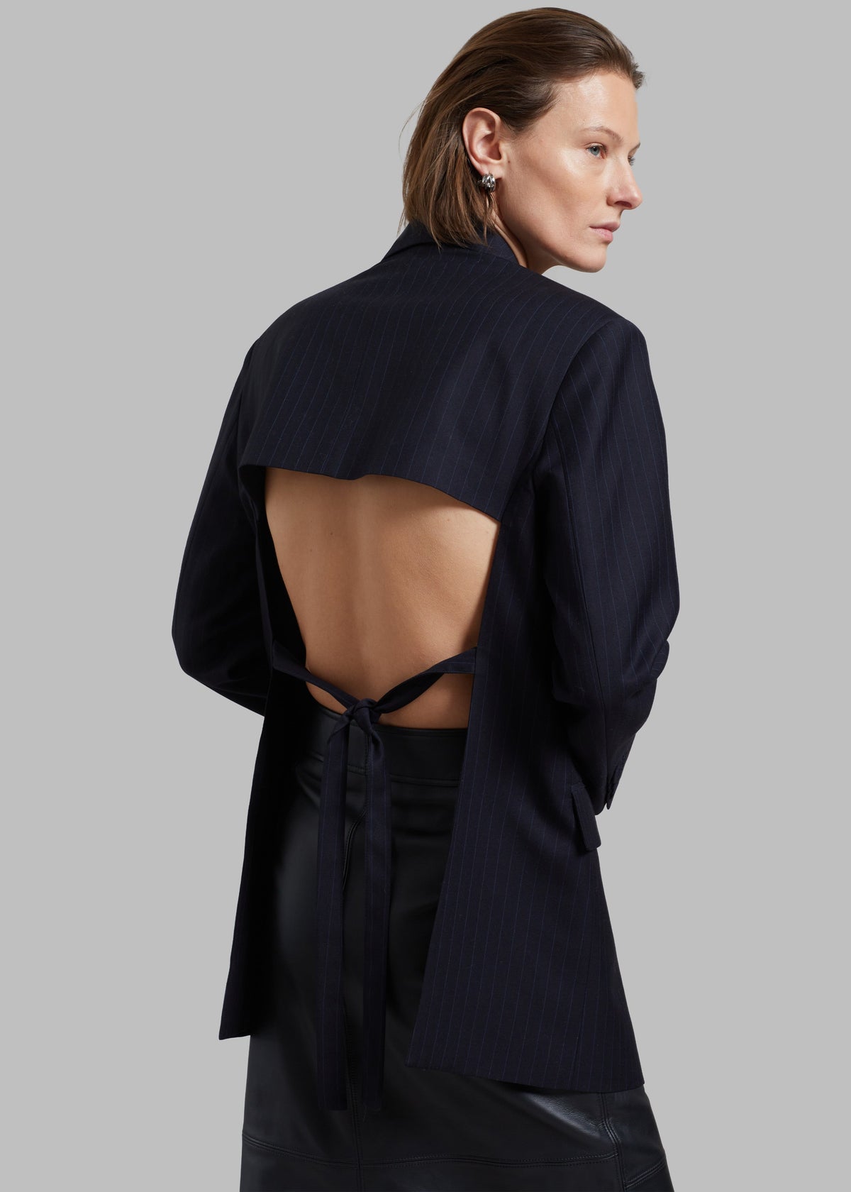 Cedric Open Back Blazer - Navy Stripe - 4