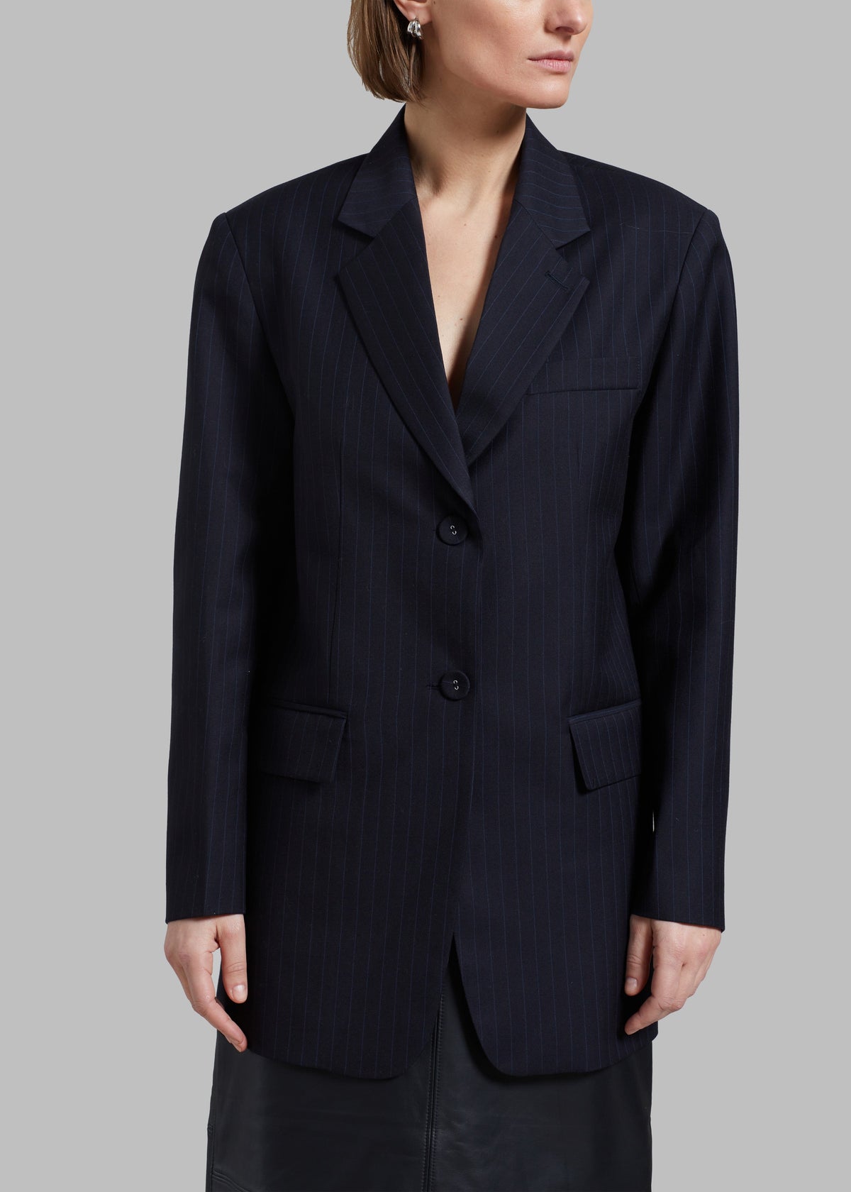 Cedric Open Back Blazer - Navy Stripe - 5