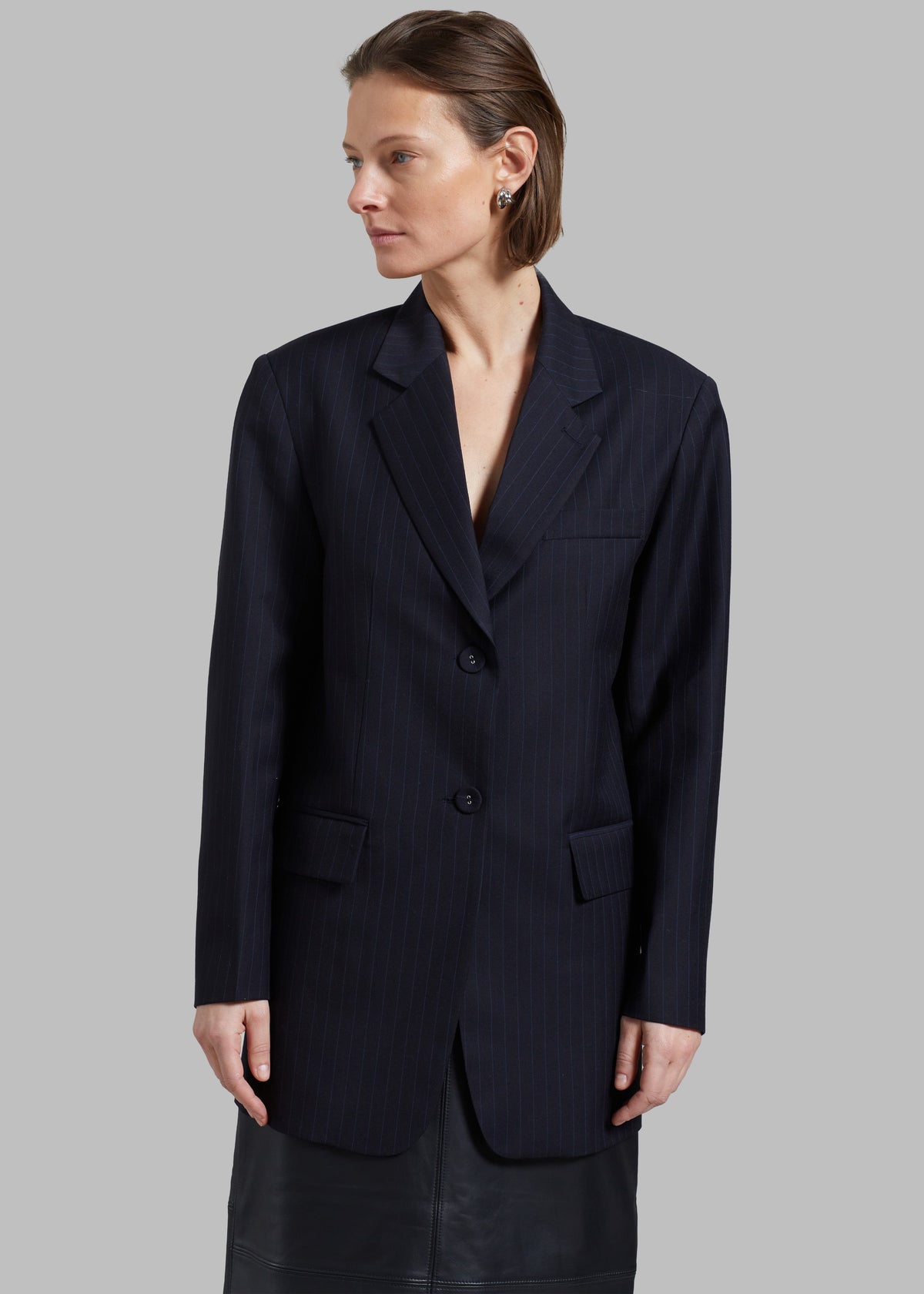 Cedric Open Back Blazer - Navy Stripe - 3