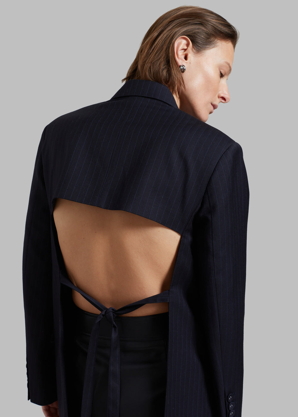 Cedric Open Back Blazer - Navy Stripe - 1