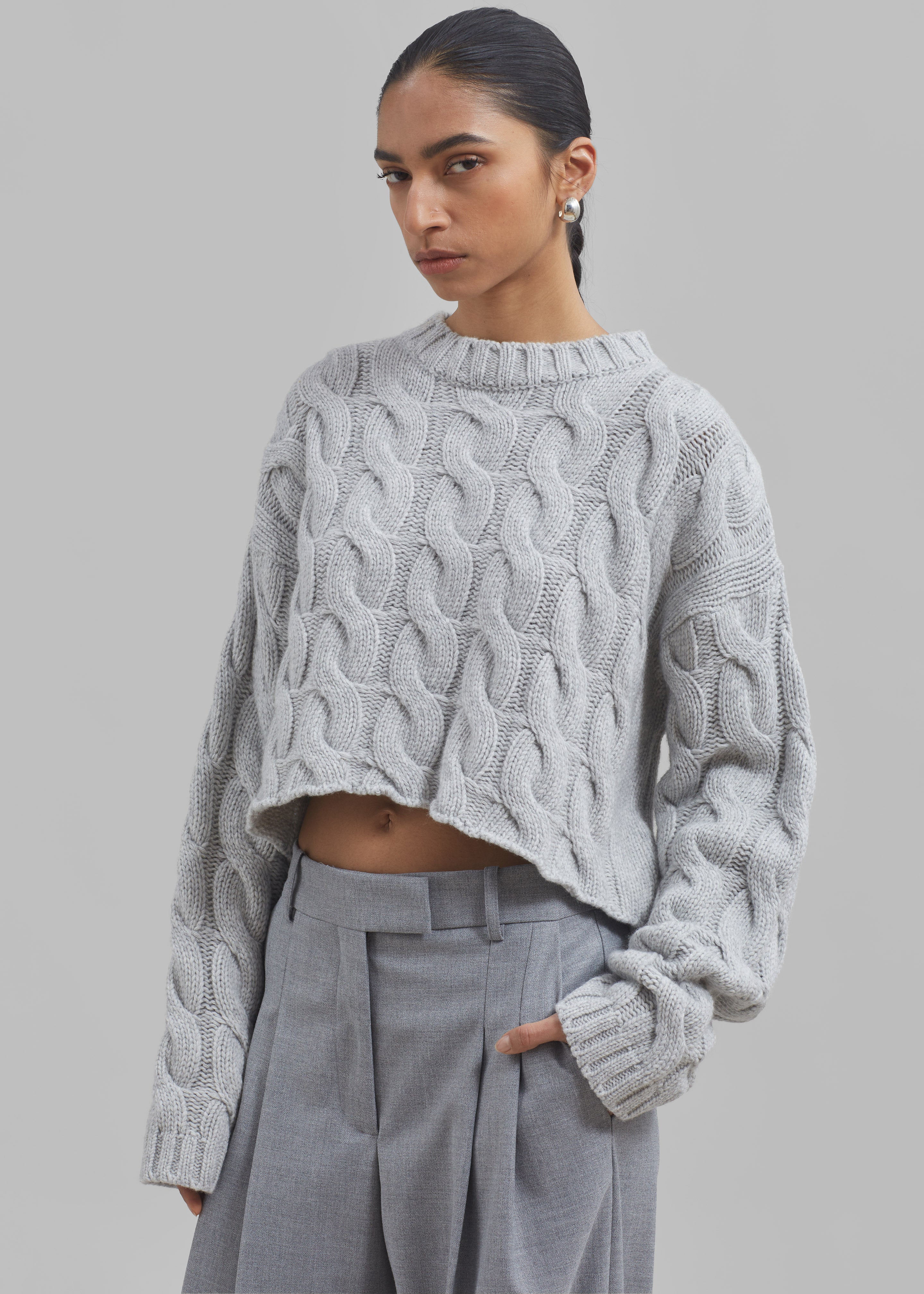 Chandler Braided Sweater - Grey - 1