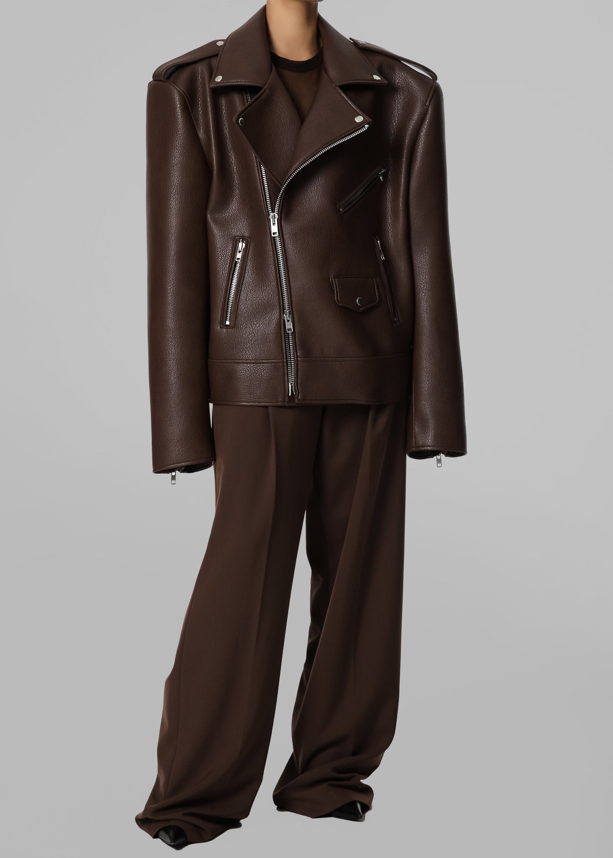 Chicago Oversized Biker Jacket - Brown - 5