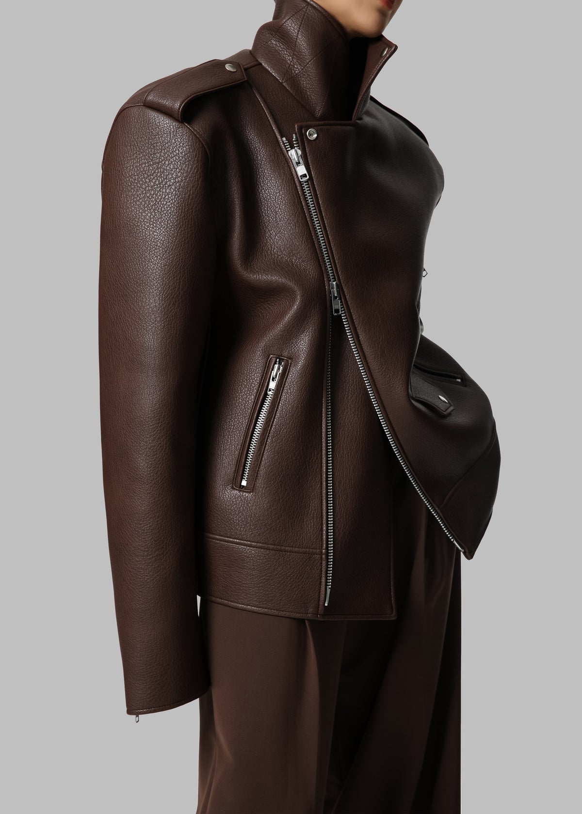 Chicago Oversized Biker Jacket - Brown - 4