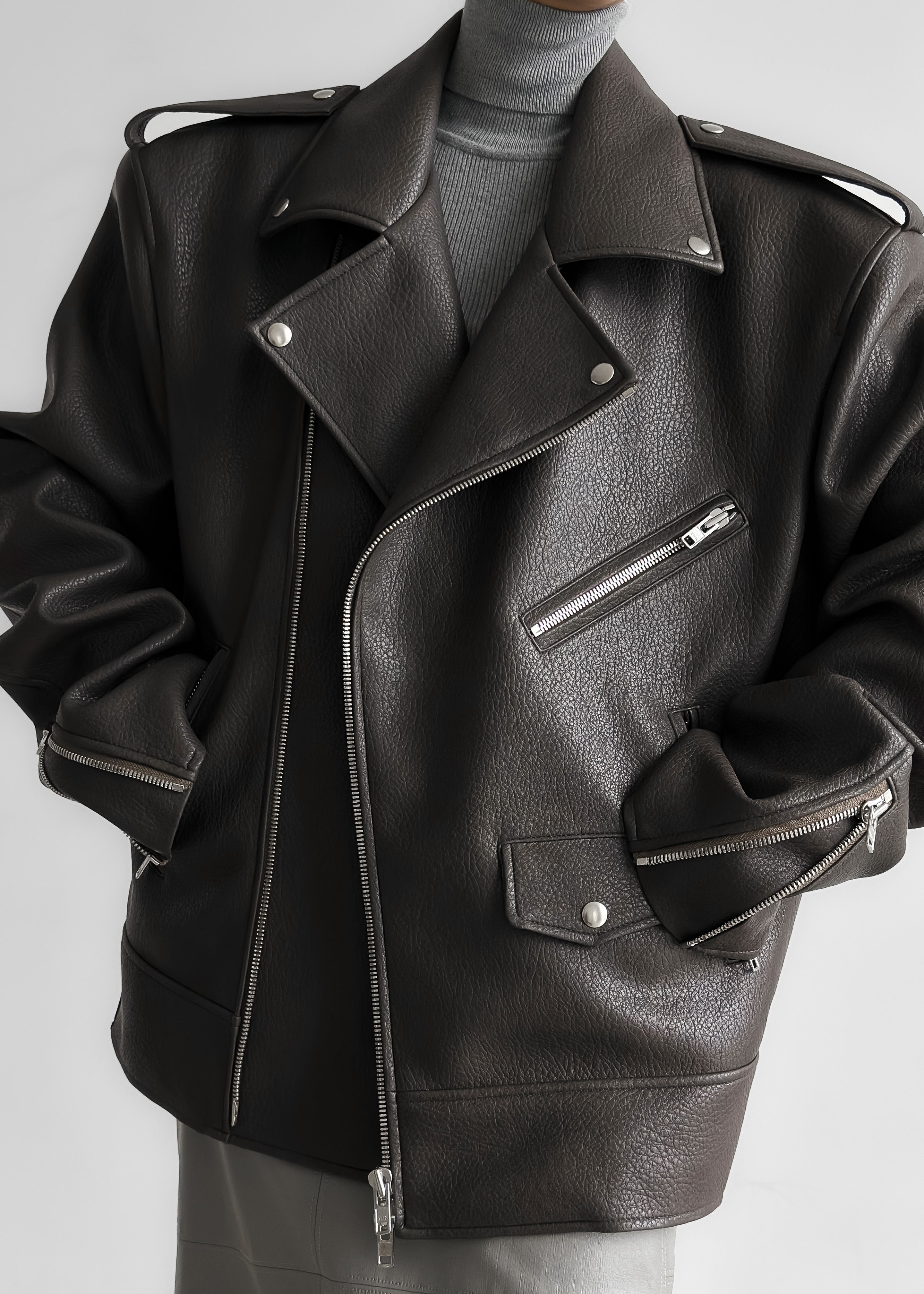 Chicago Oversized Biker Jacket - Charcoal – The Frankie Shop Europe