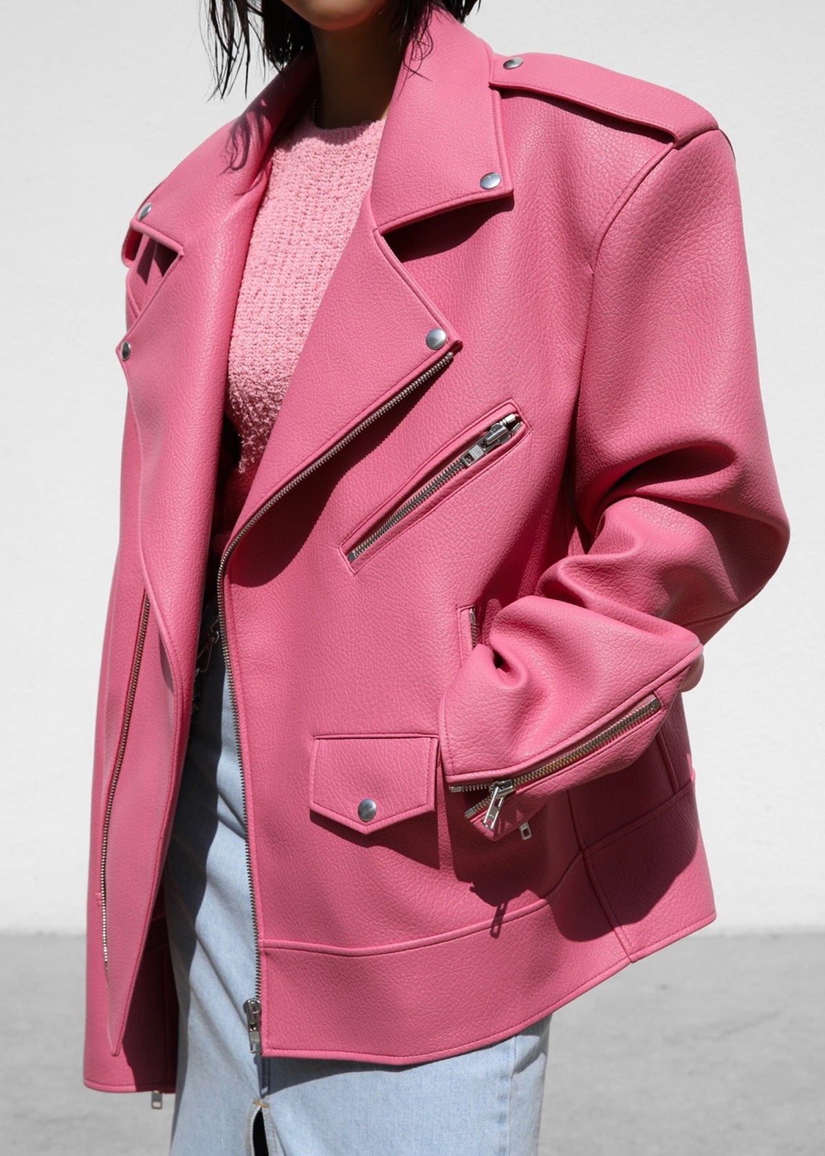 Chicago Oversized Biker Jacket - Pink - 3