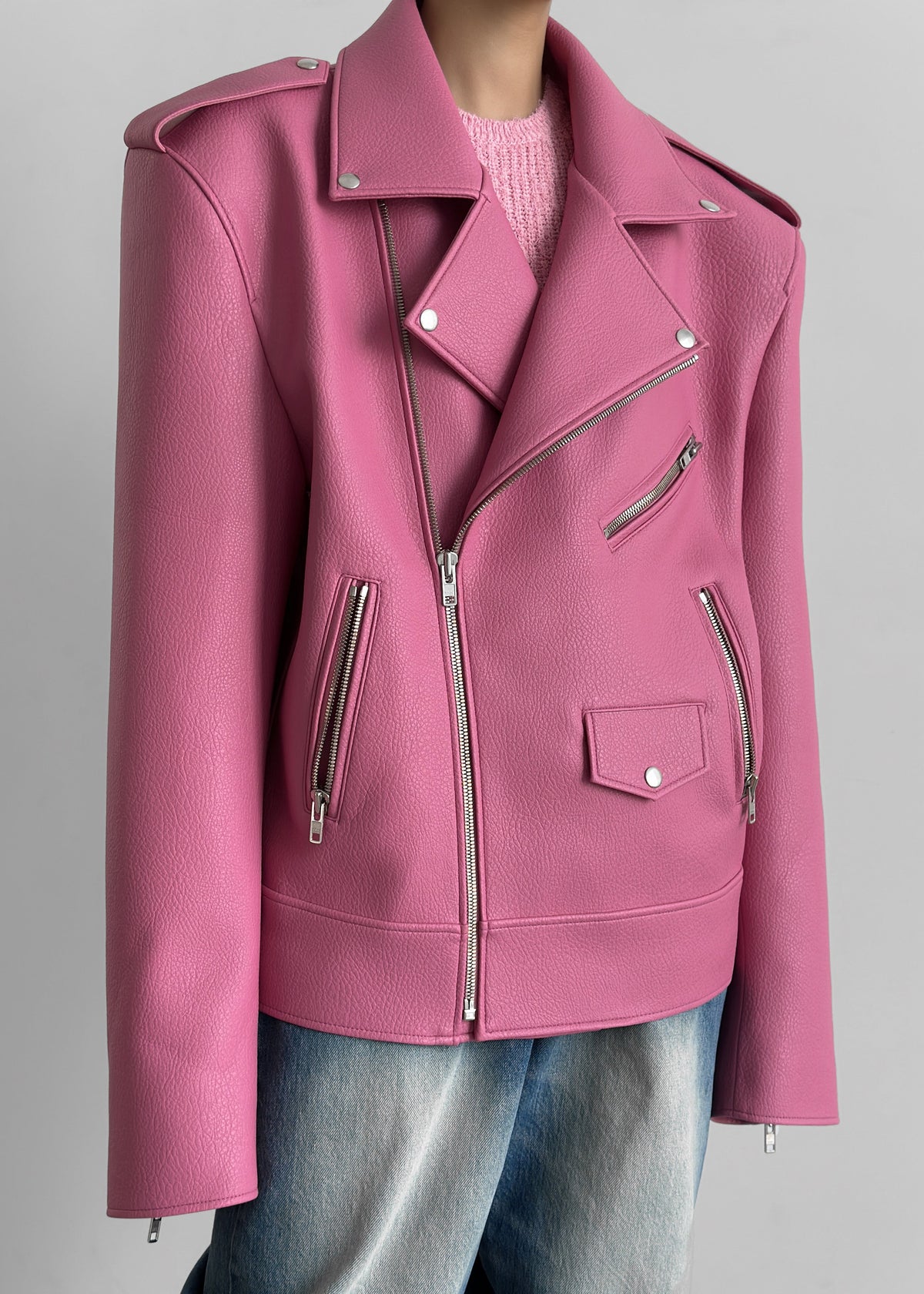 Chicago Oversized Biker Jacket - Pink - 1