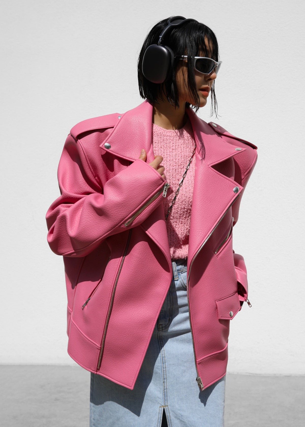 Chicago Oversized Biker Jacket - Pink - 2