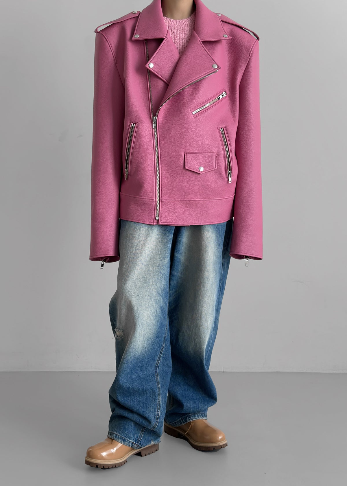 Chicago Oversized Biker Jacket - Pink - 4