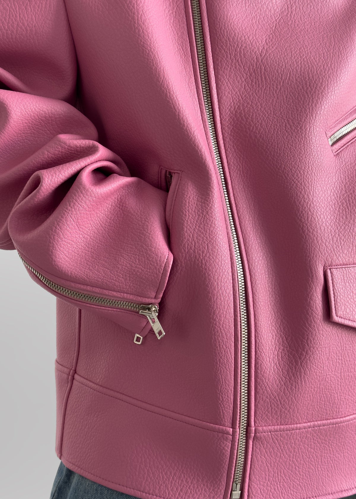 Chicago Oversized Biker Jacket - Pink - 8