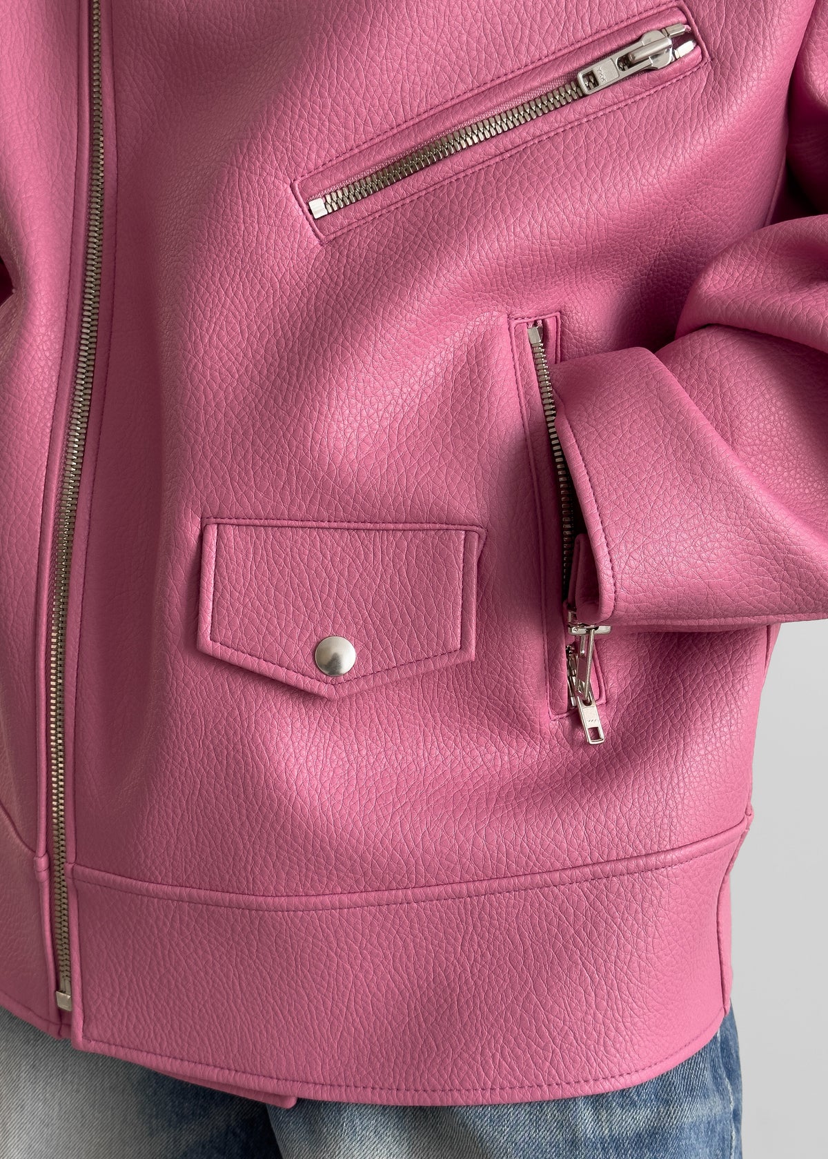 Chicago Oversized Biker Jacket - Pink - 9