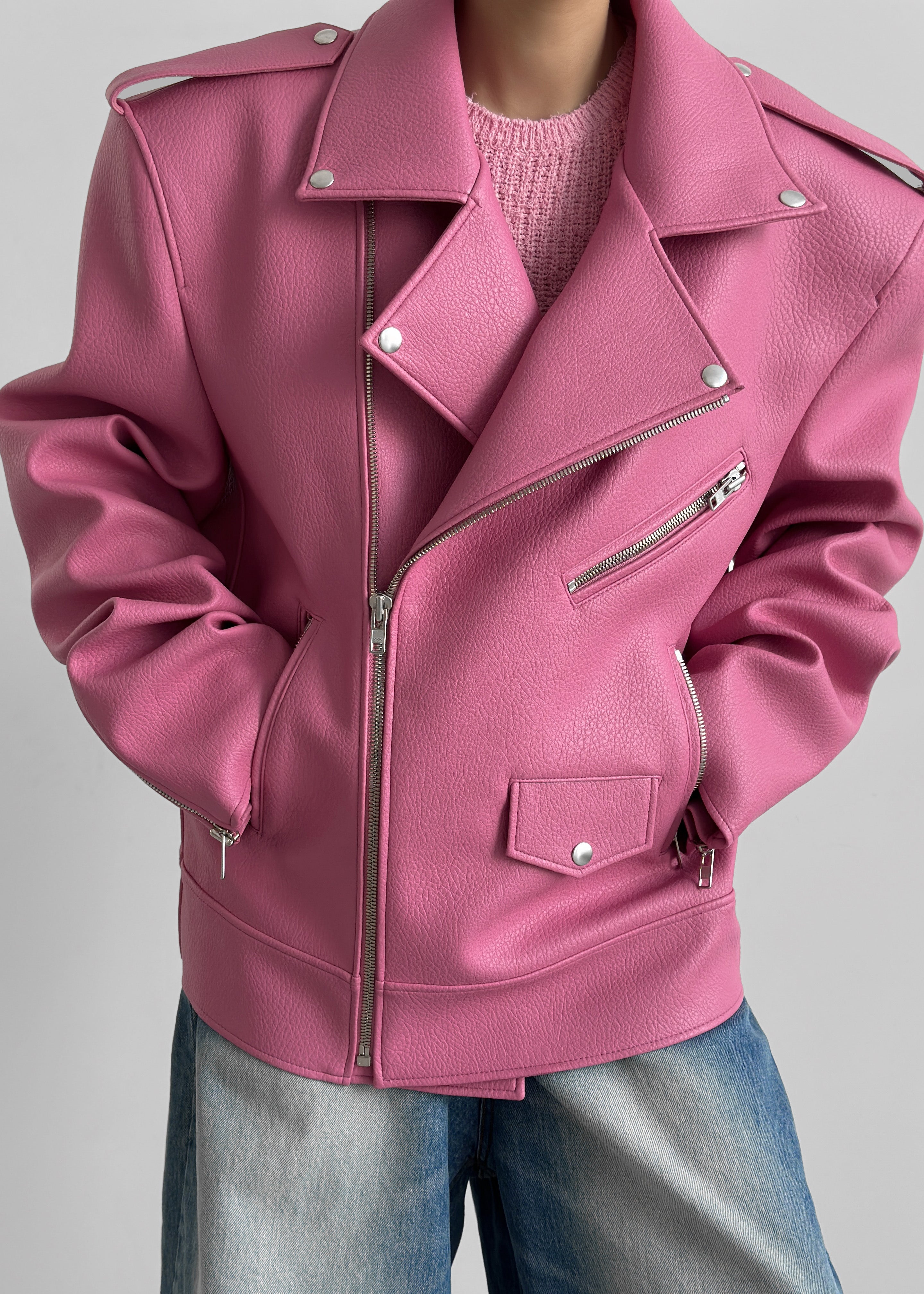 Chicago Oversized Biker Jacket Pink Frankie Shop Europe