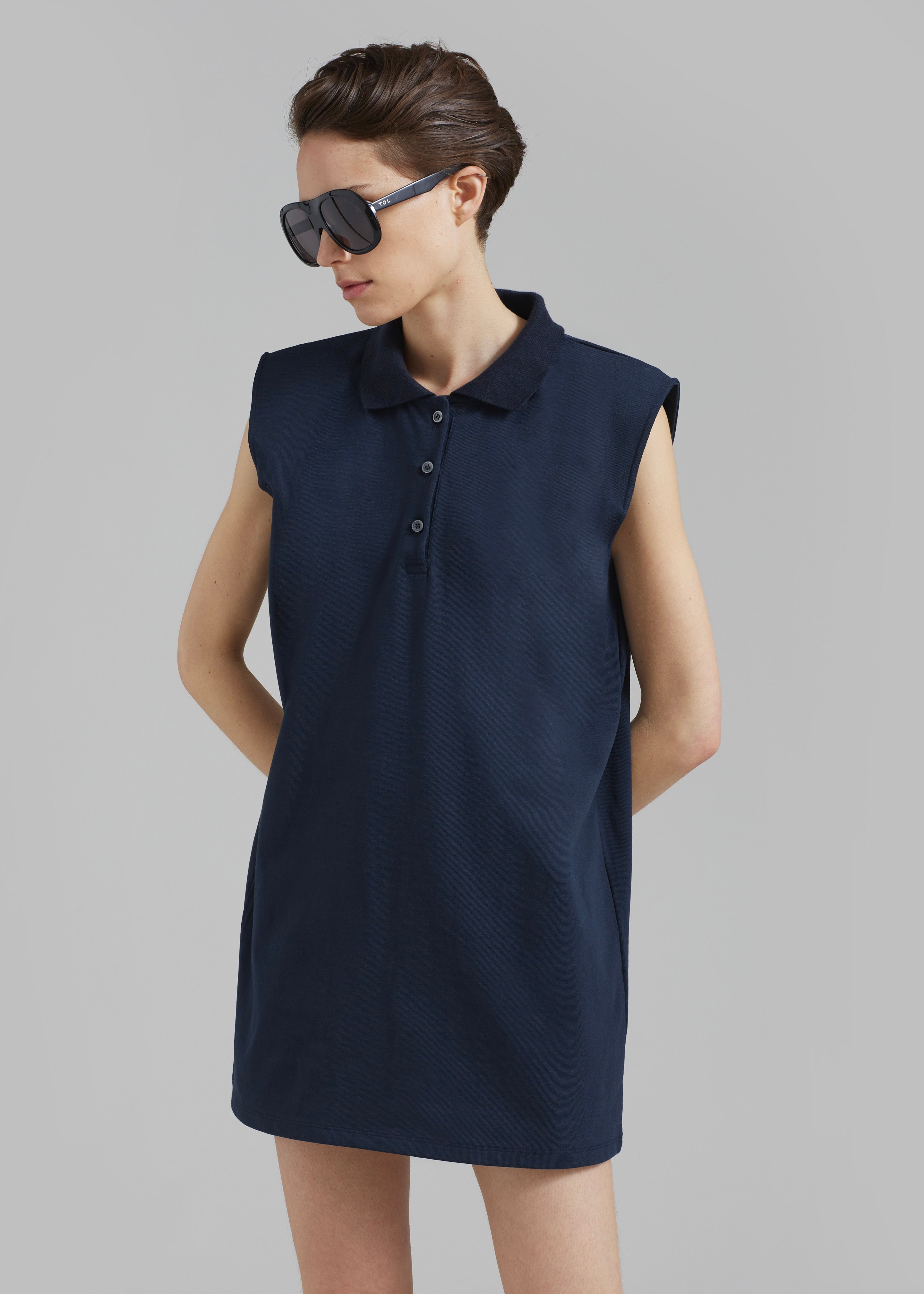 Chris Polo Padded Shoulders Mini Dress Navy