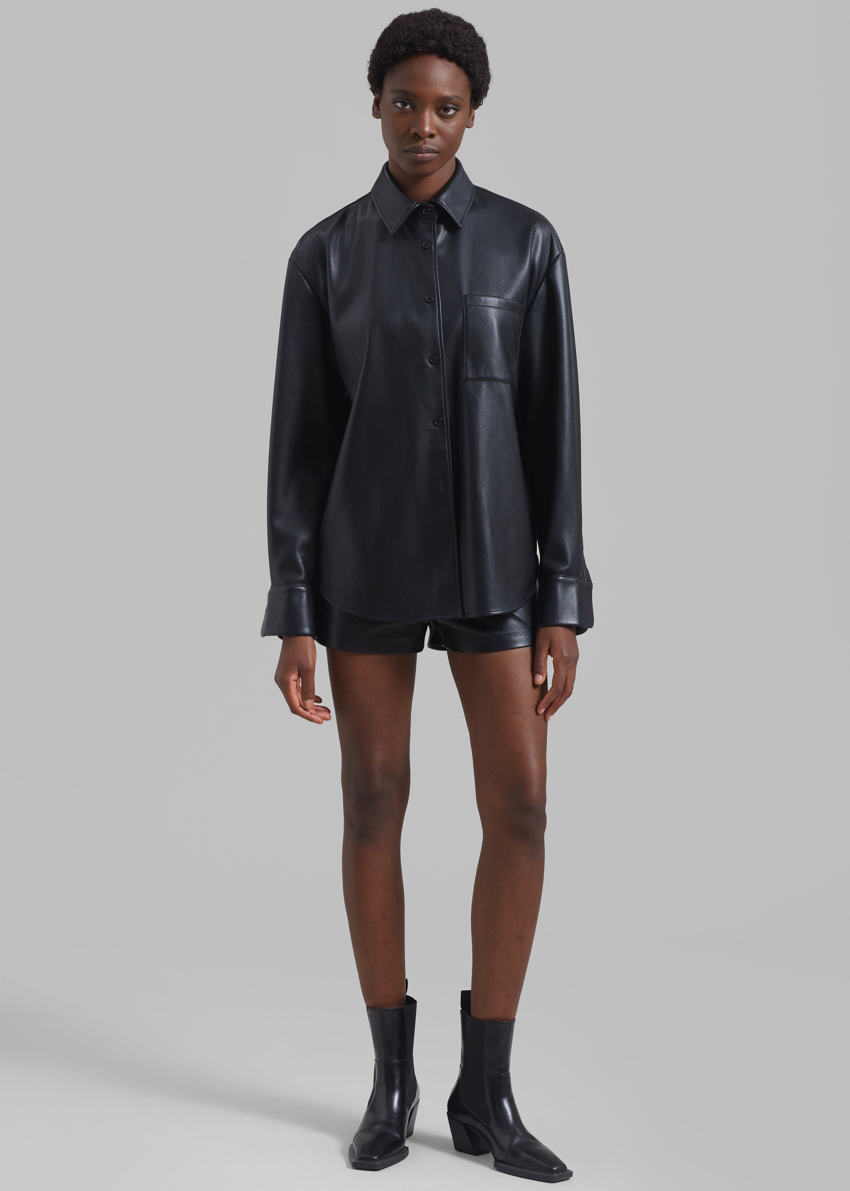 Chrissie Faux Leather Shirt - Black - 1