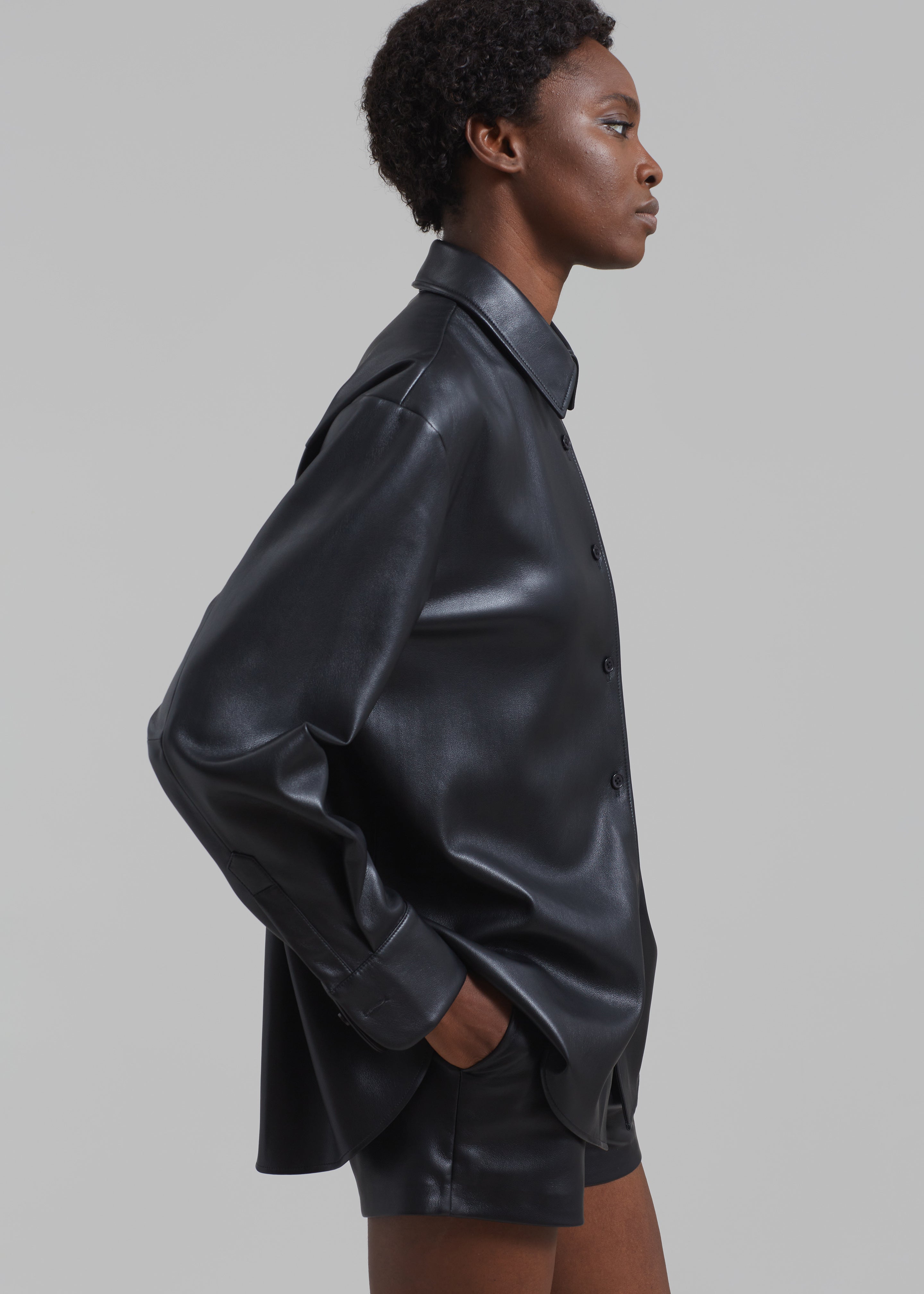 Chrissie Faux Leather Shirt - Black - 5