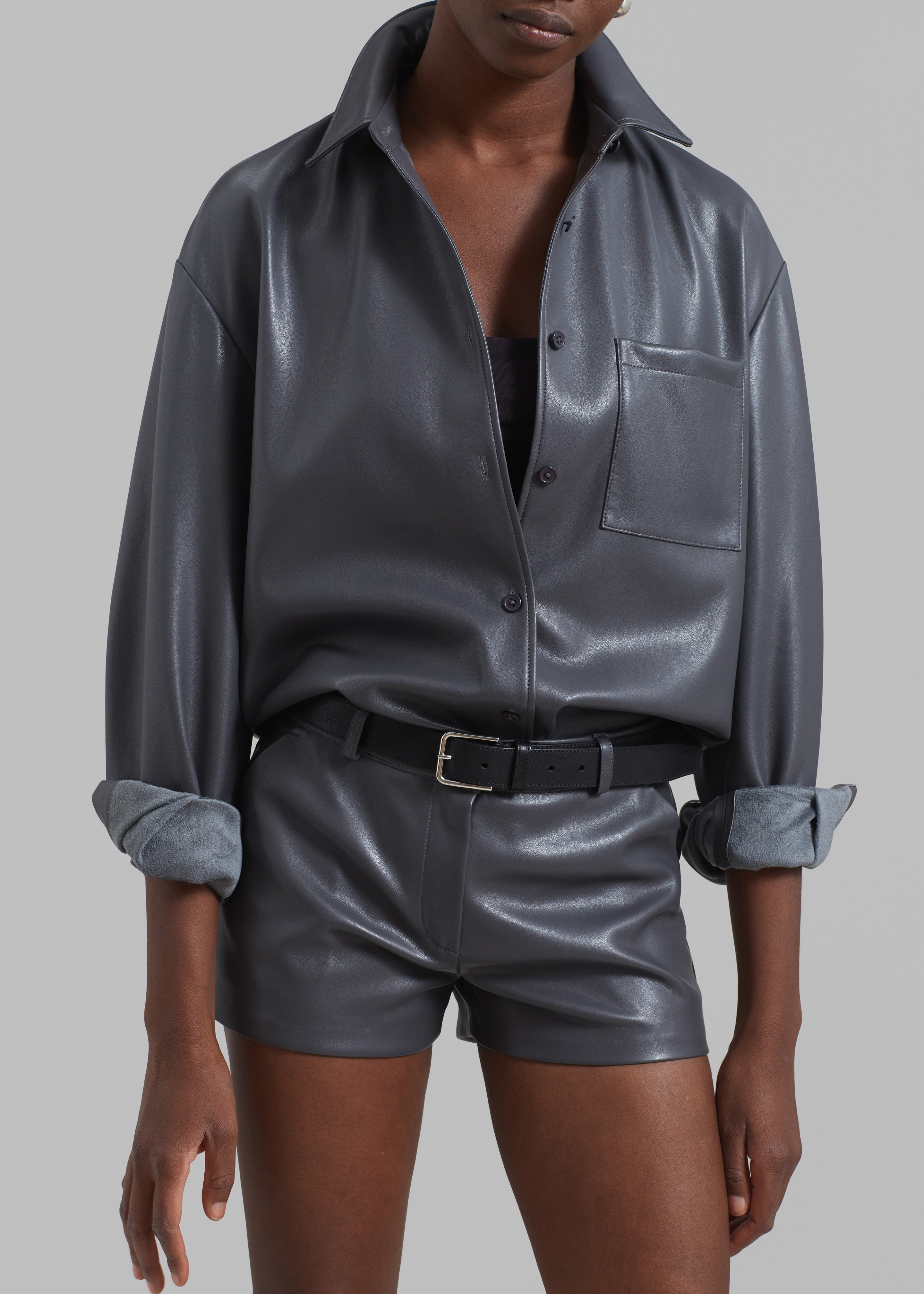 Chrissie Faux Leather Shirt - Grey - 4