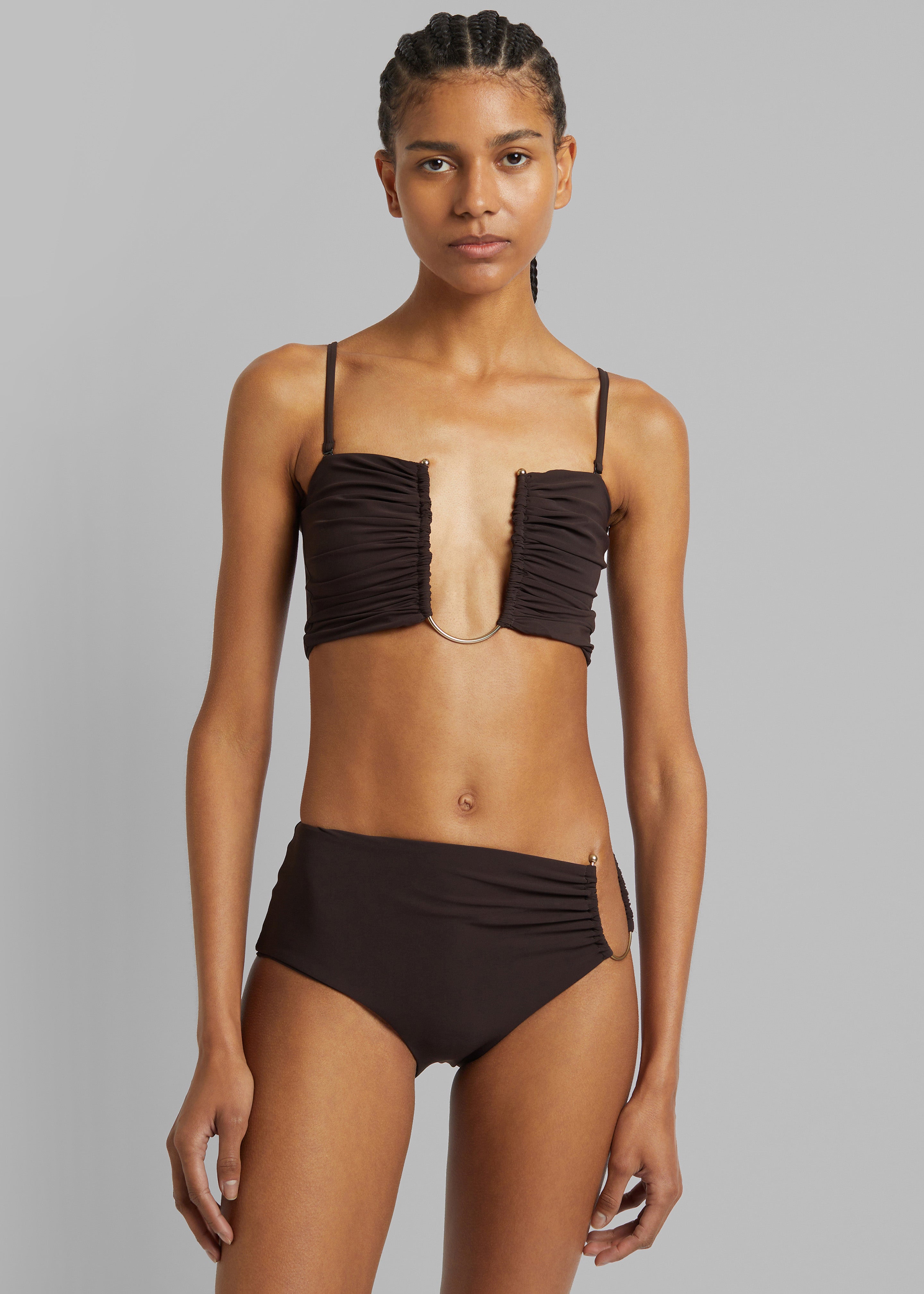 Christopher Esber Arced Ruched Swim Top - Cacao - 4
