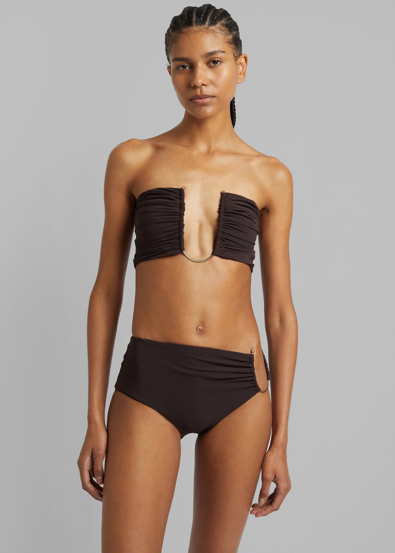 Christopher Esber Arced Ruched Swim Top - Cacao - 1