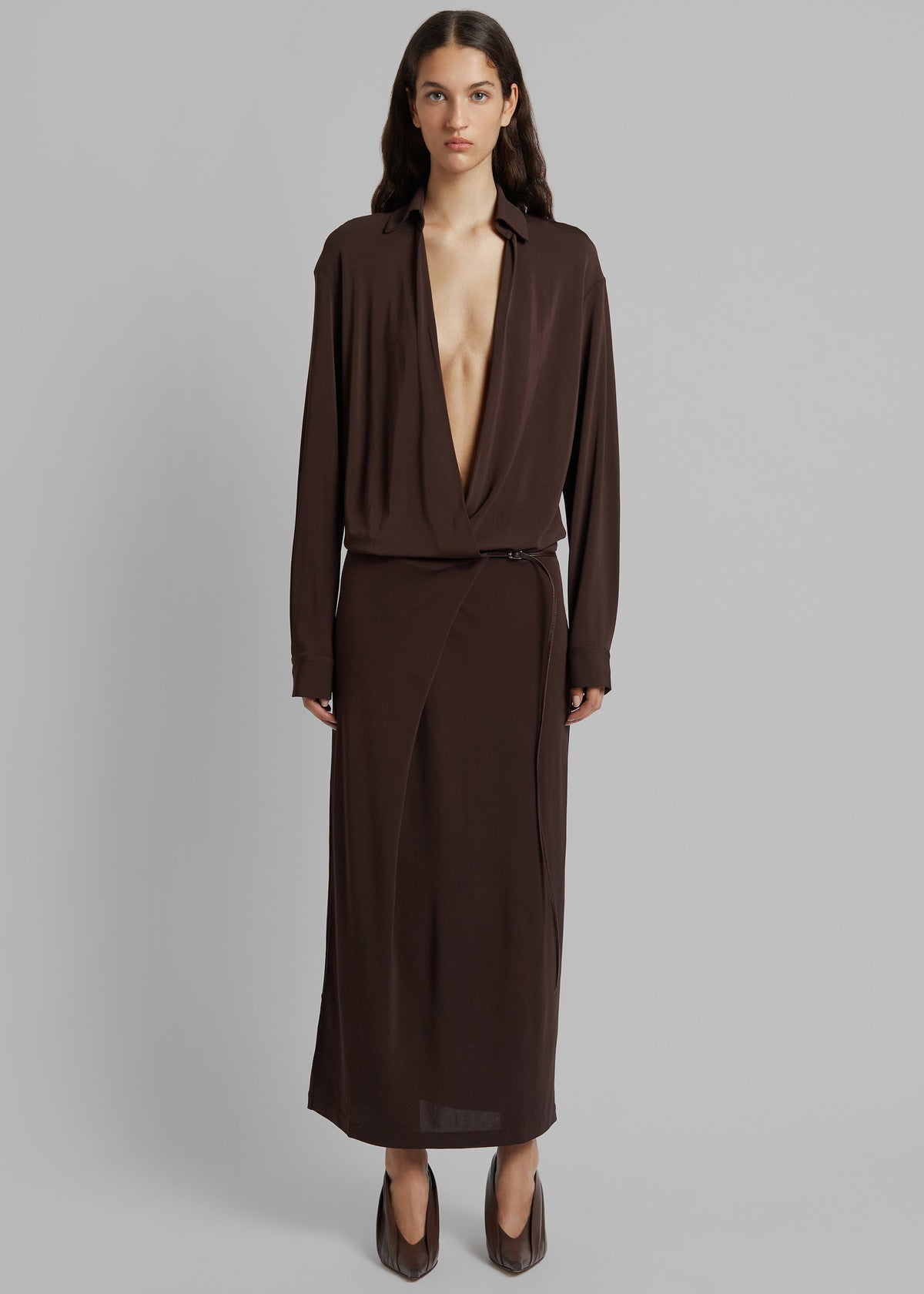 Christopher Esber Framed Buckle Wrap Shirt Dress - Cacao - 4