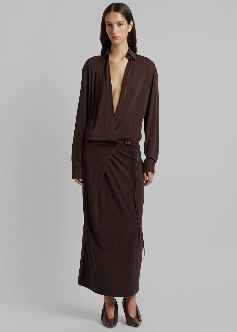 Christopher Esber Framed Buckle Wrap Shirt Dress - Cacao - 1
