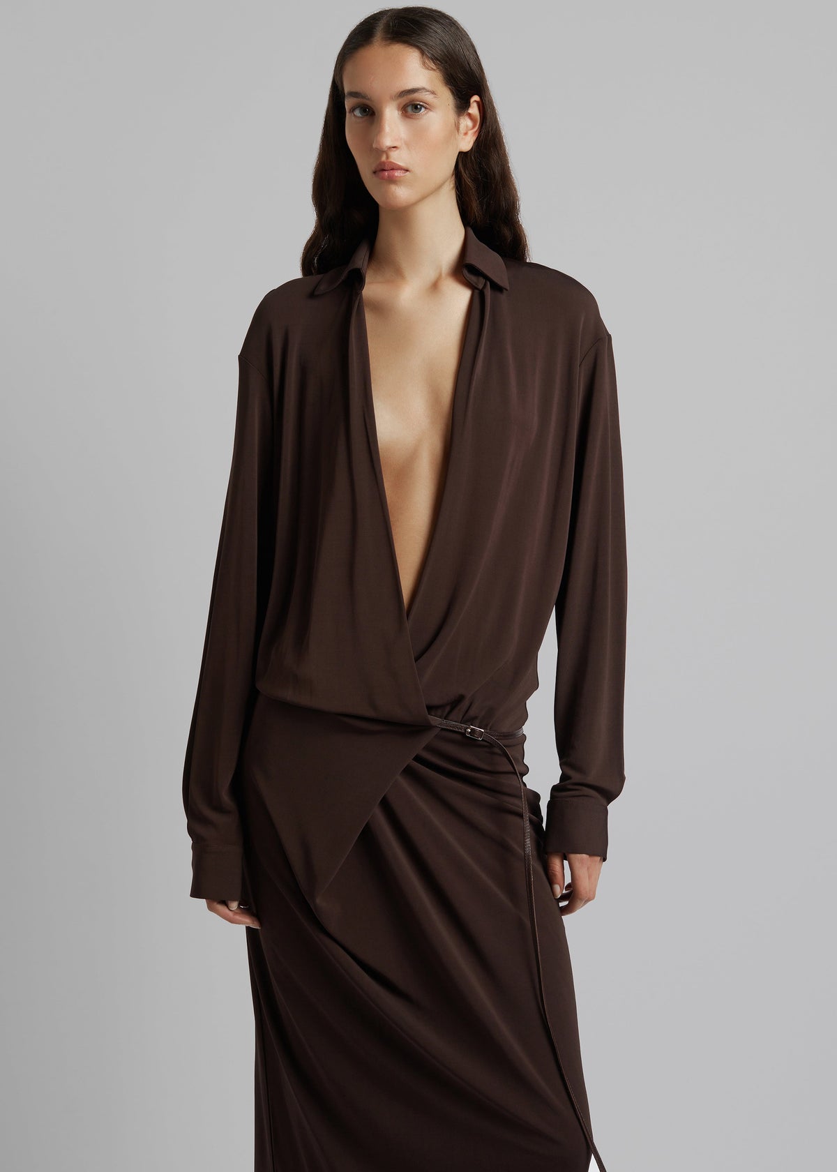 Christopher Esber Framed Buckle Wrap Shirt Dress - Cacao - 1