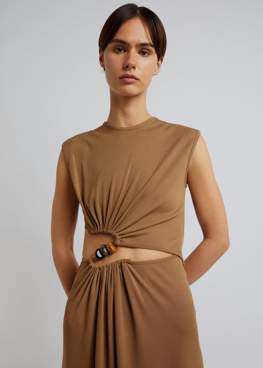 Christopher Esber Ruched Quartz Abacus Dress - Tannin - 1