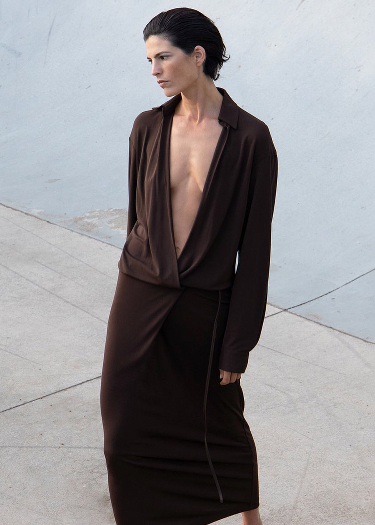 Christopher Esber Framed Buckle Wrap Shirt Dress - Cacao - 7