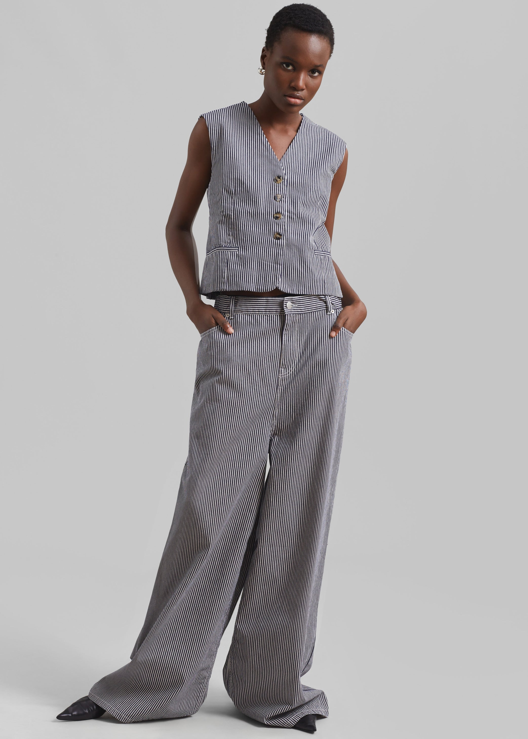 Shop the look image for Clare Denim Vest - Navy/White Stripe