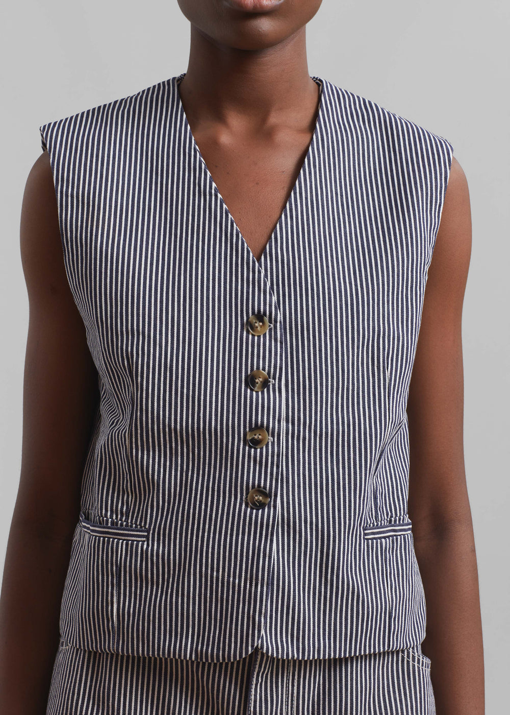 Clare Denim Vest - Navy/White Stripe - 1
