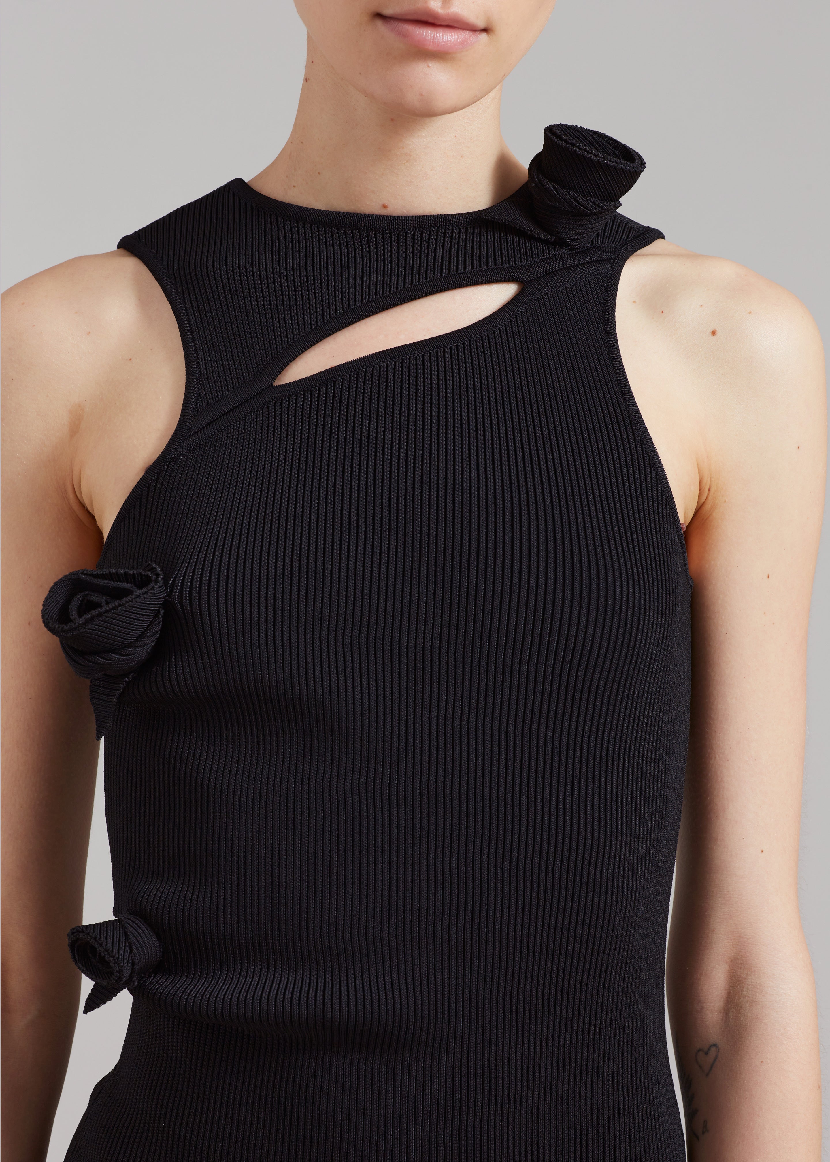Coperni Asymmetric Flower Knit Mini Dress - Black - 4