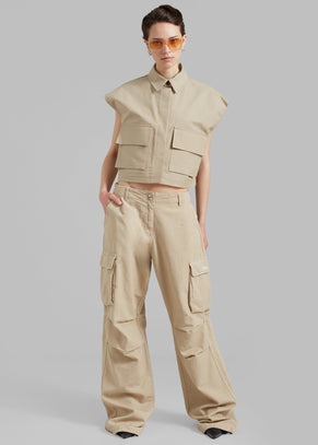 Coperni Canvas Cargo Wide Leg Pants - Beige