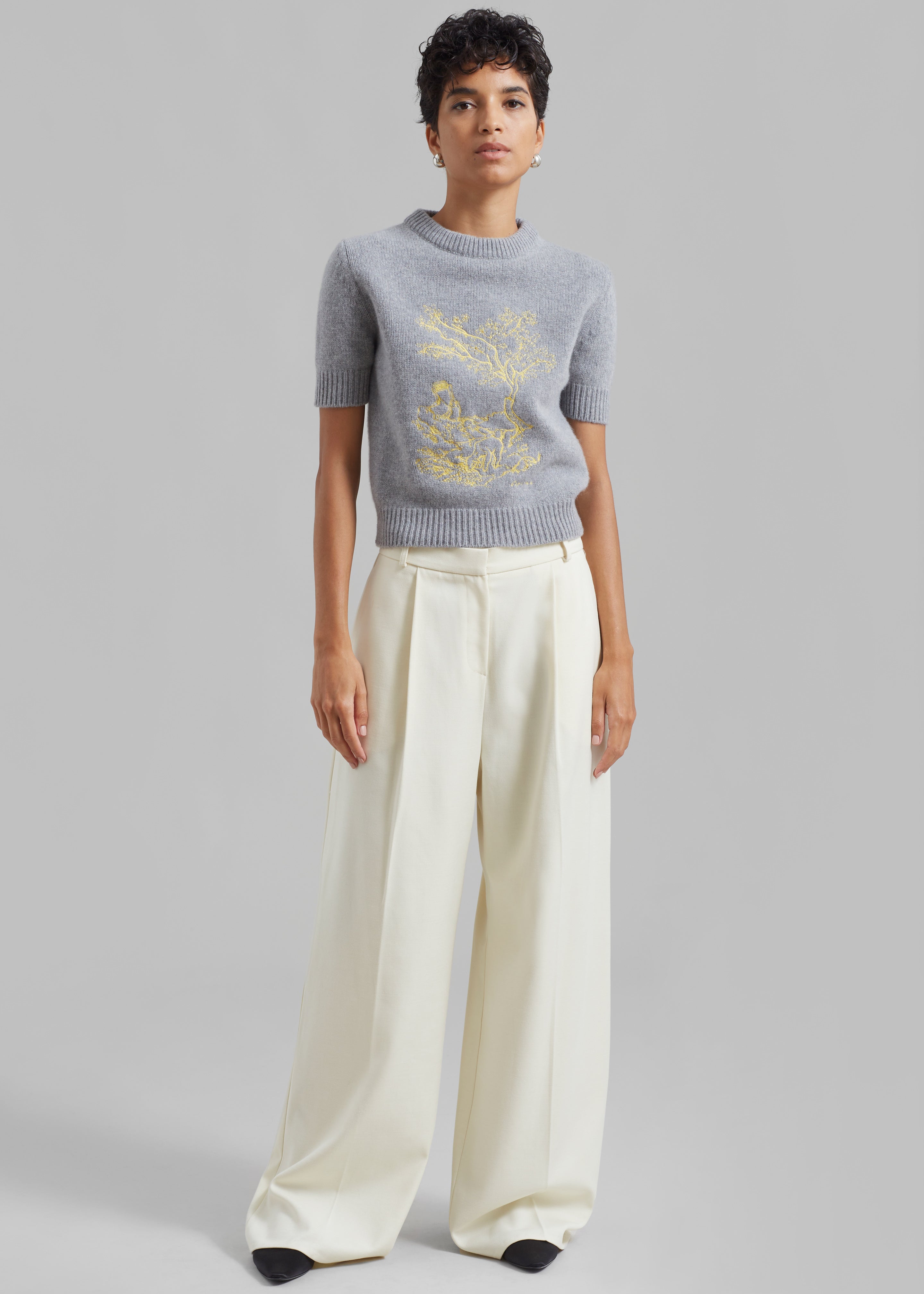Coperni Cashmere Embroidered Cropped Sweater - Grey - 3
