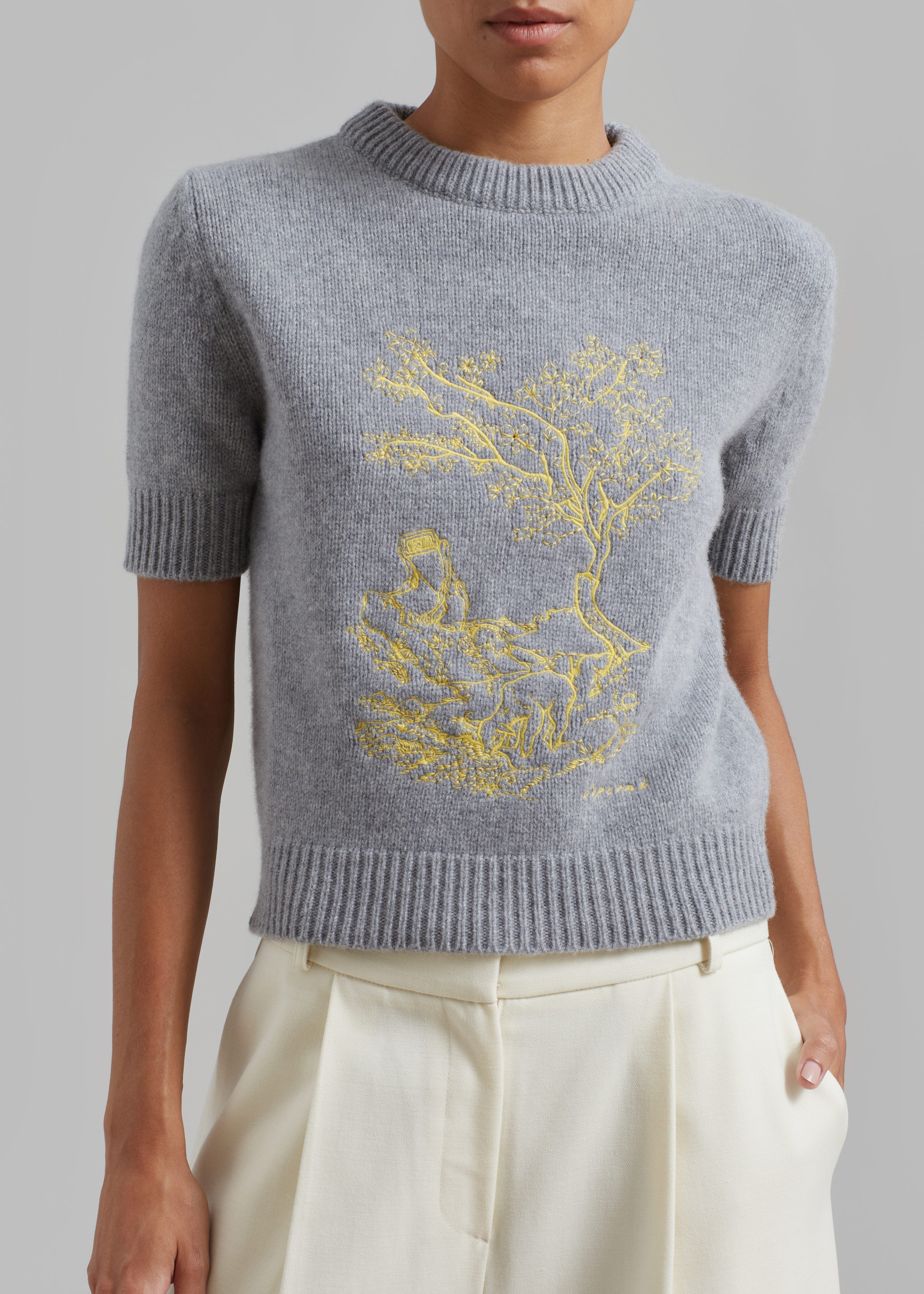 Coperni Cashmere Embroidered Cropped Sweater - Grey - 5