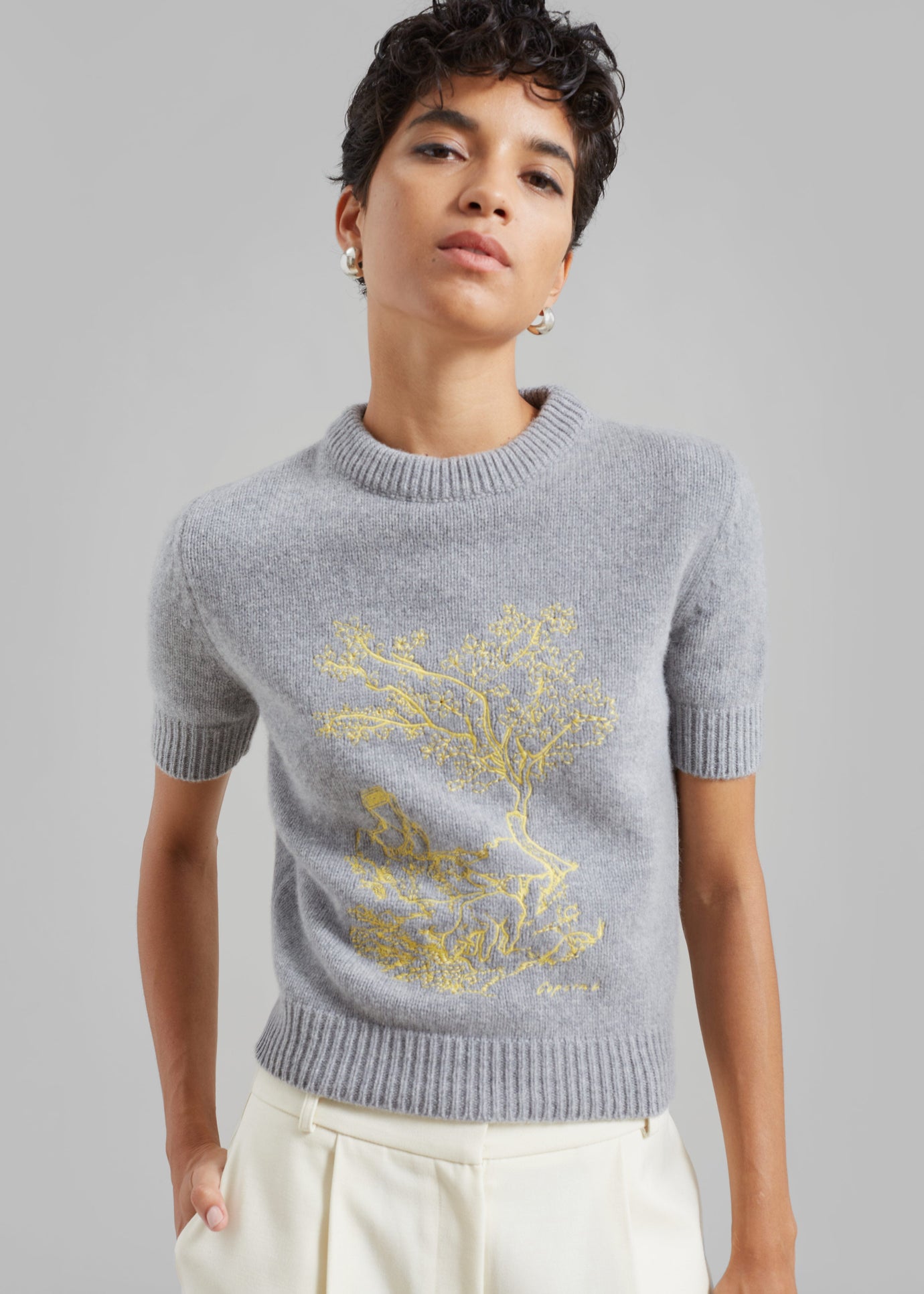 Coperni Cashmere Embroidered Cropped Sweater - Grey