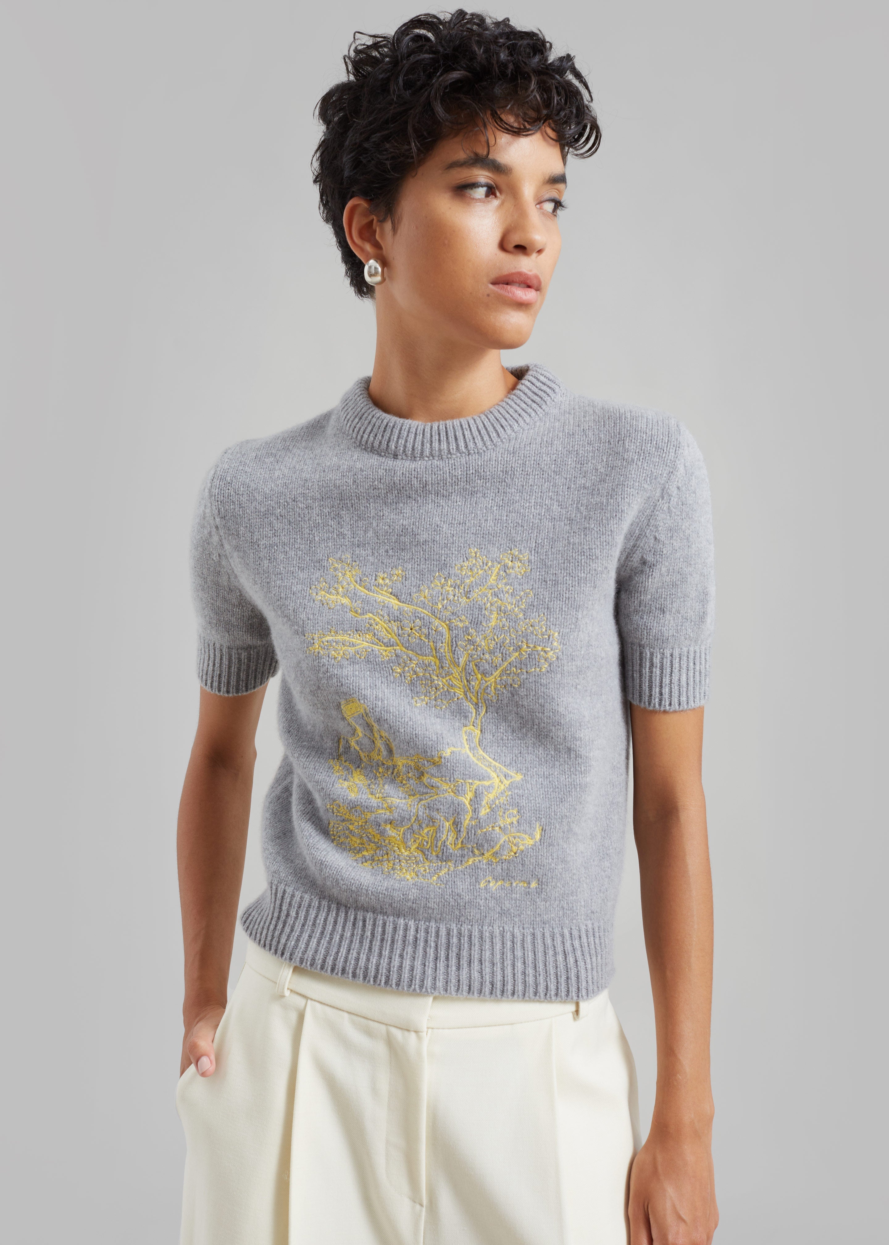 Coperni Cashmere Embroidered Cropped Sweater - Grey - 4