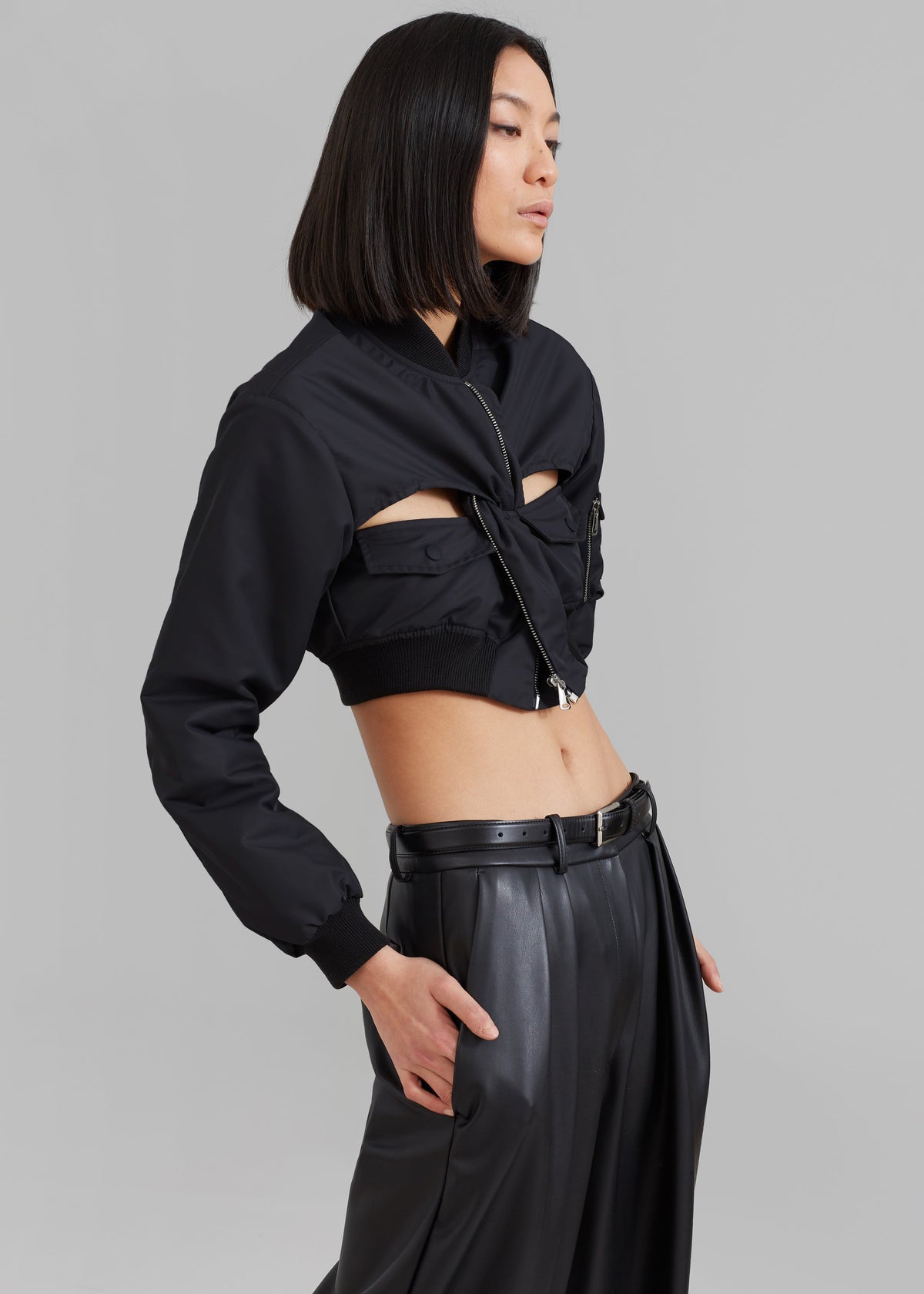 Coperni Cut-Out Cropped Bomber Jacket - Black - 1